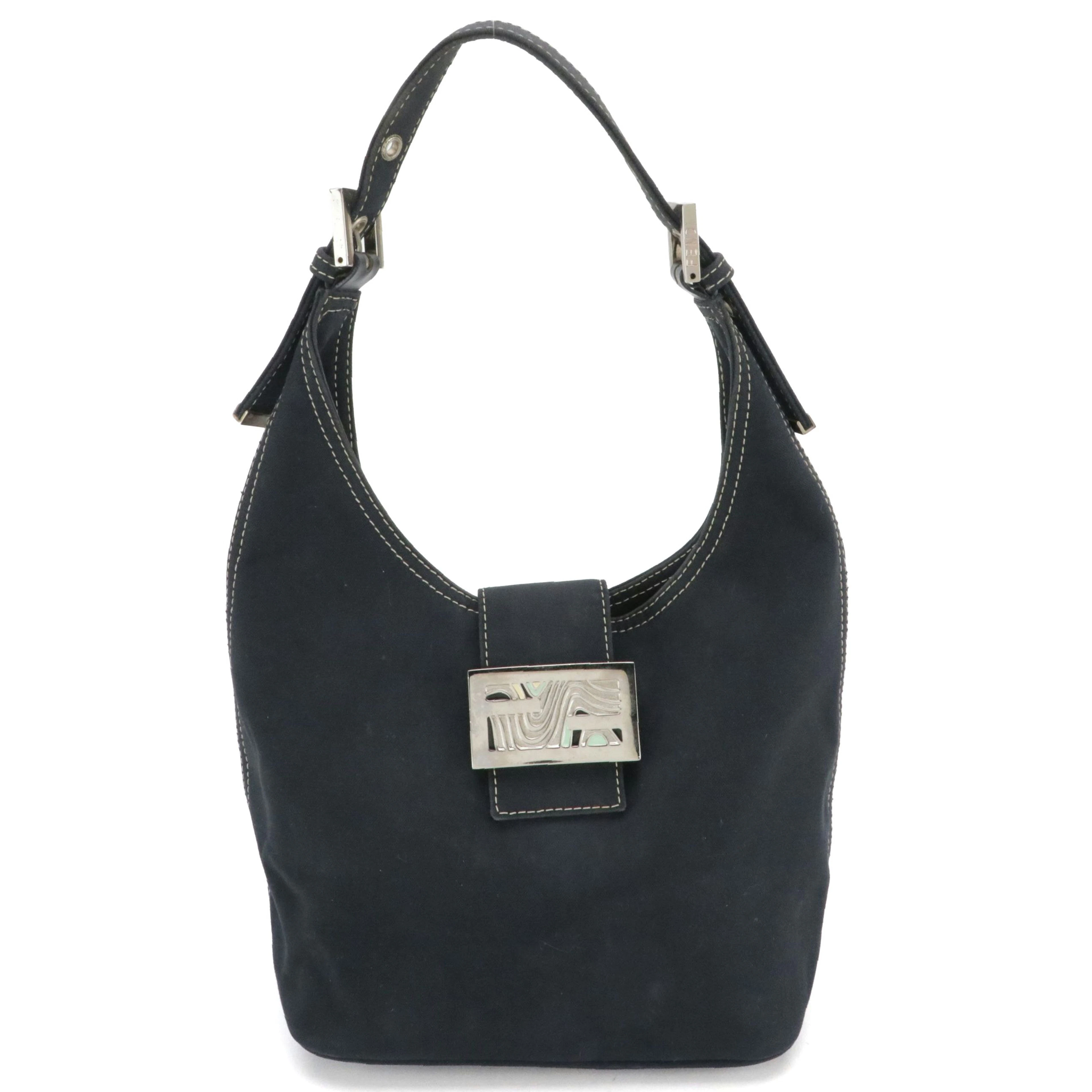 Fendi Small Mamma Baguette Bucket Hobo Shoulder Bag in Midnight Blue Canvas