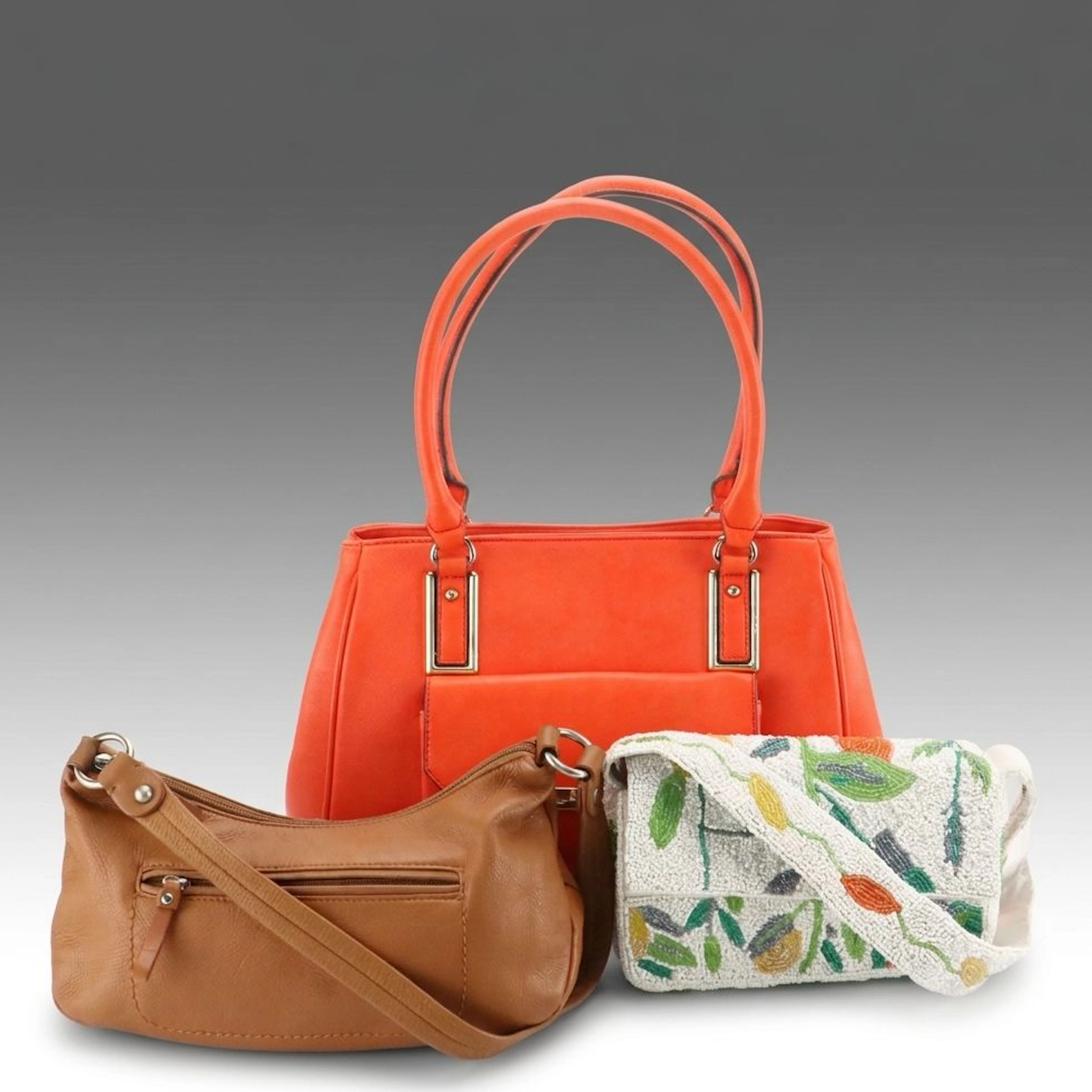 AK Anne Klein Orange Satchel, Giani Bernini Leather Bag, and LuLu Beaded Purse