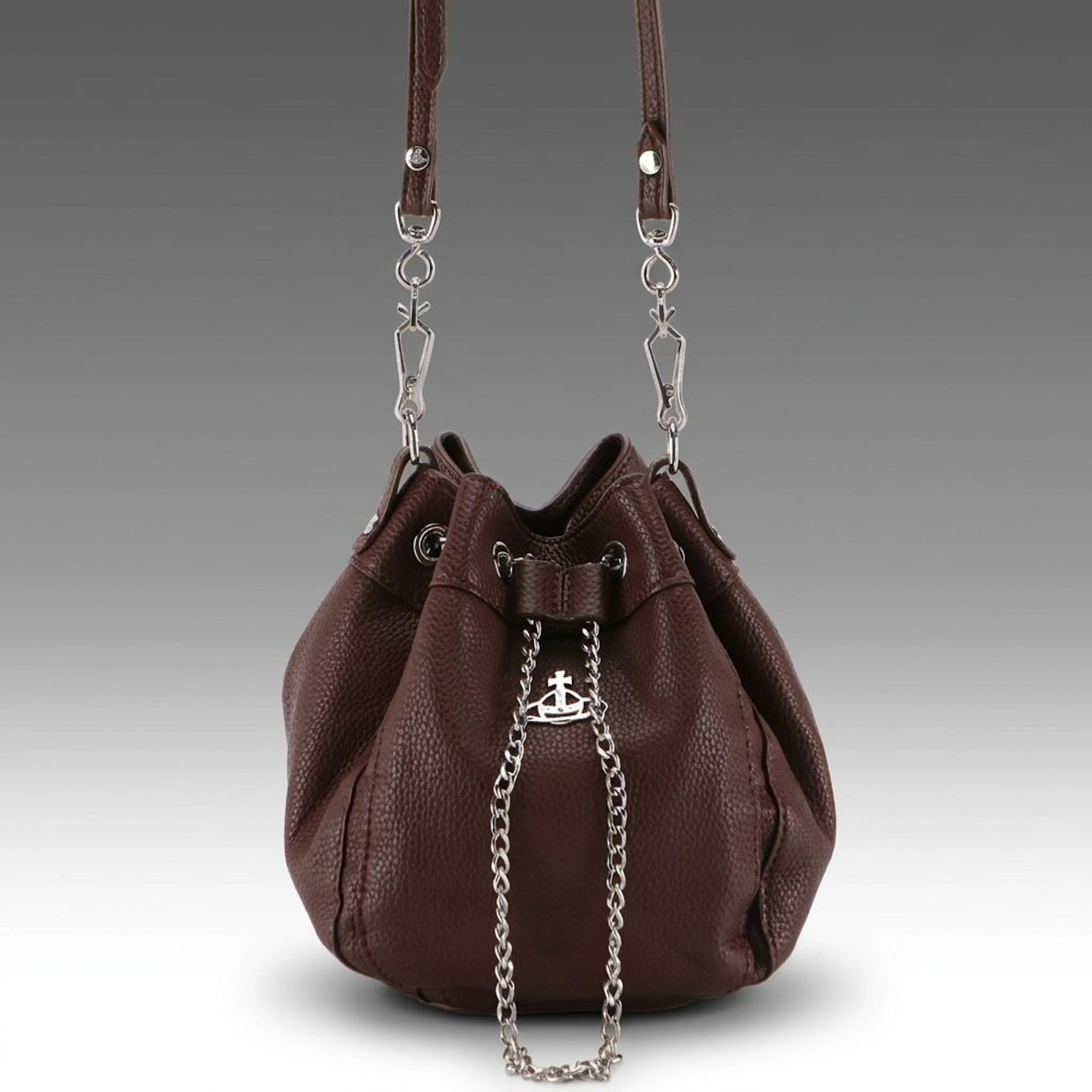 Vivienne Westwood Chrissy Small Bucket Bag in Burgundy Vegan Leather