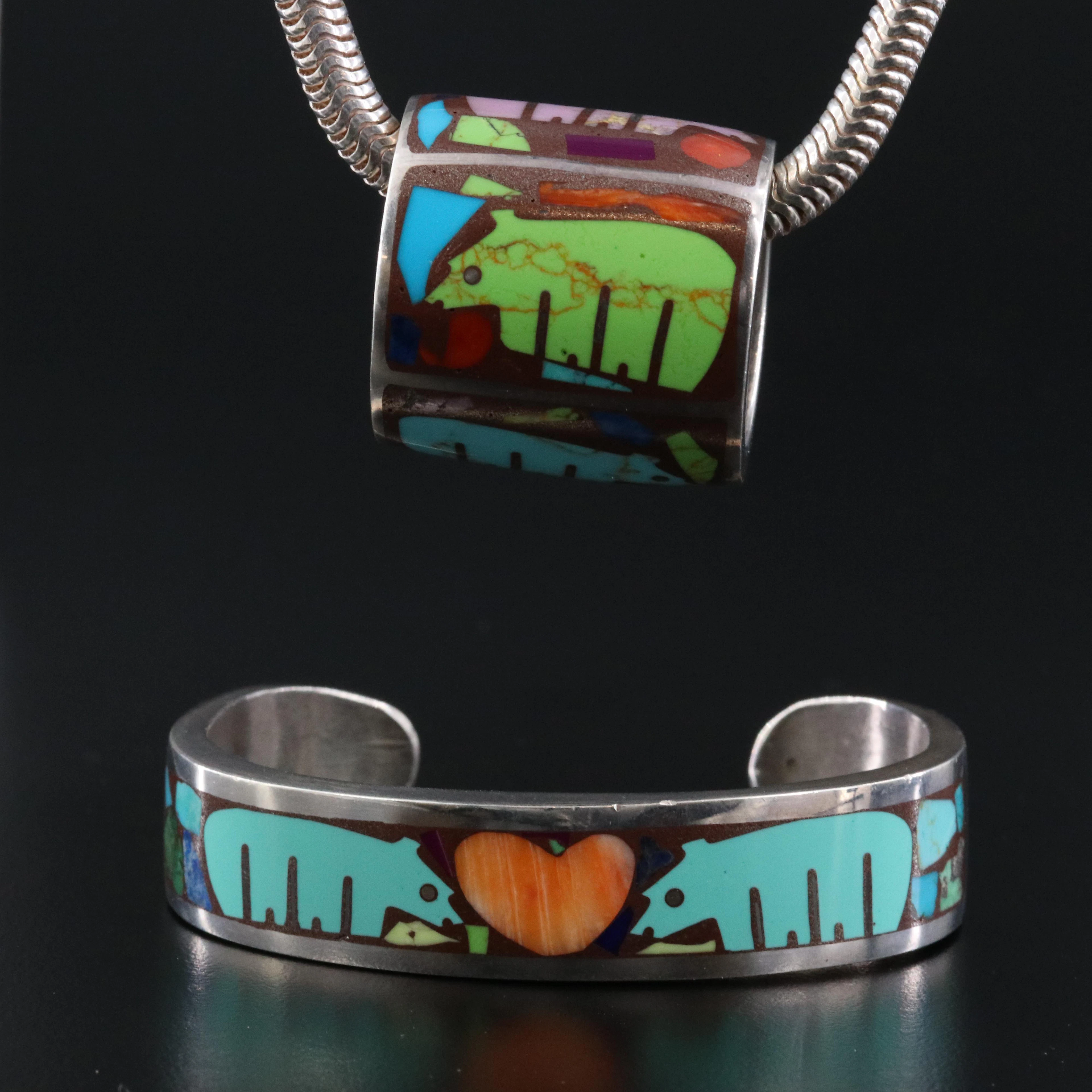 Southwestern Sterling Spiny Oyster, Sugilite and Coral Inlay Necklace and Cuff