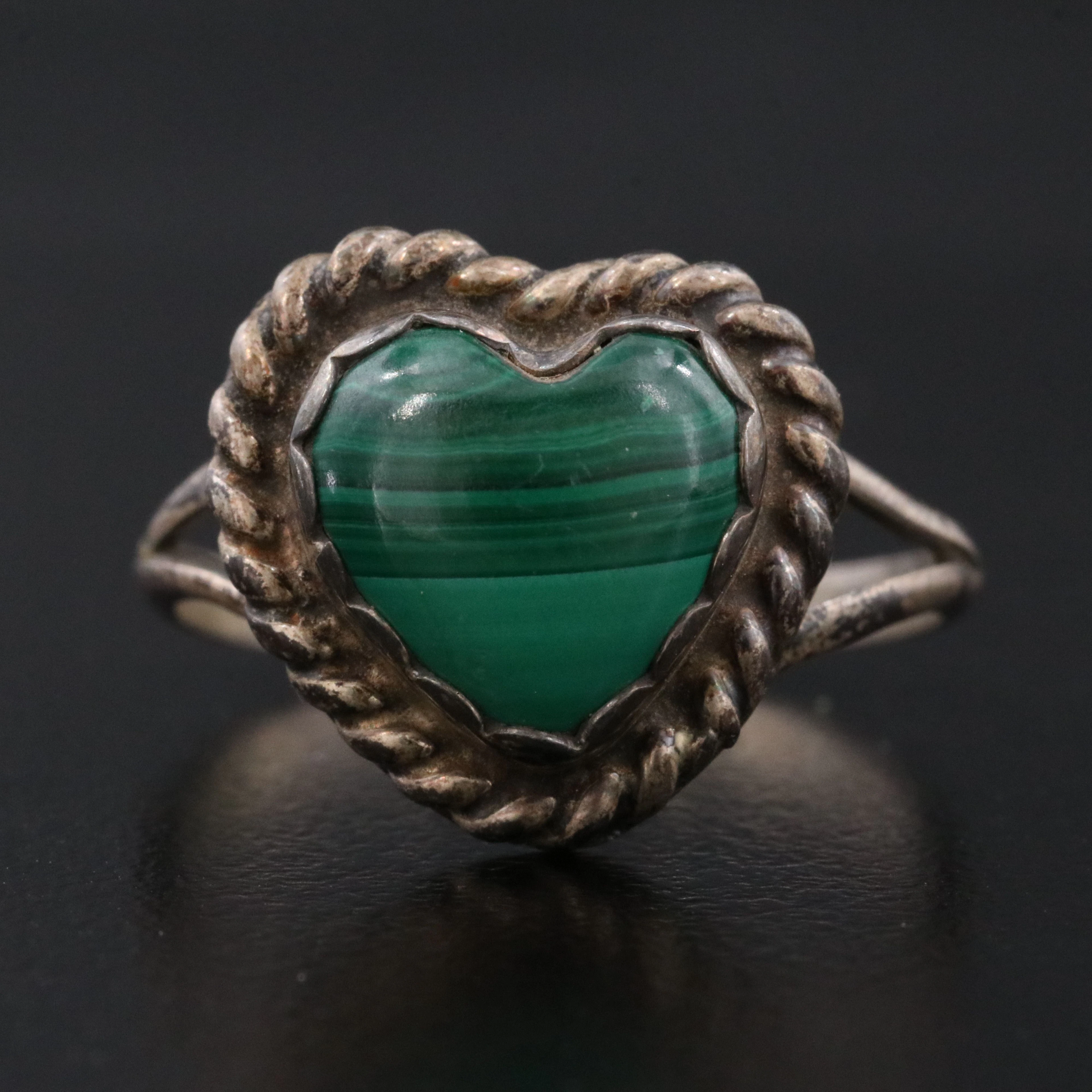 Southwestern Sterling Malachite Heart Ring