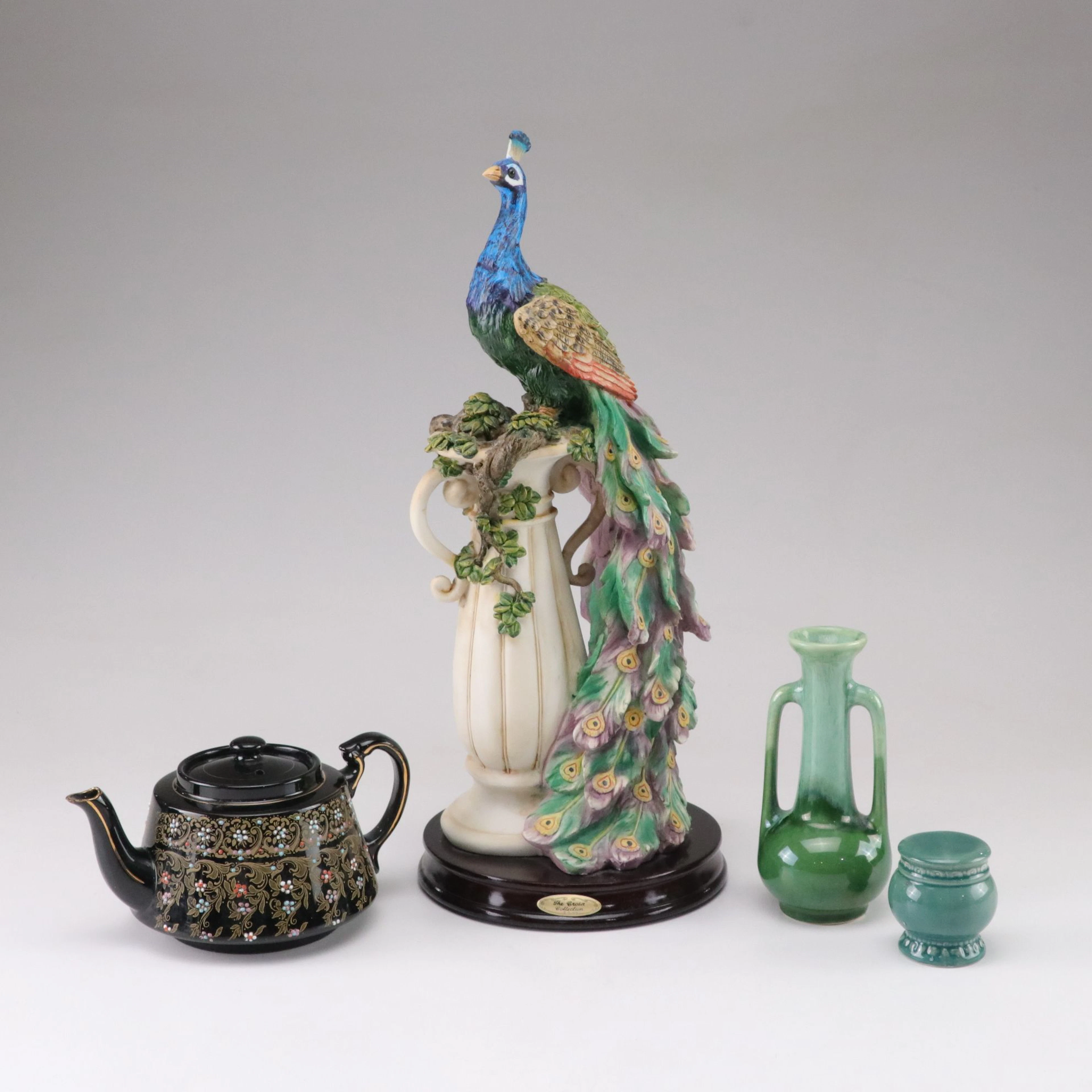 Design Toscano "Peacock" with Gibson & Sons Hand Painted Teapot and More