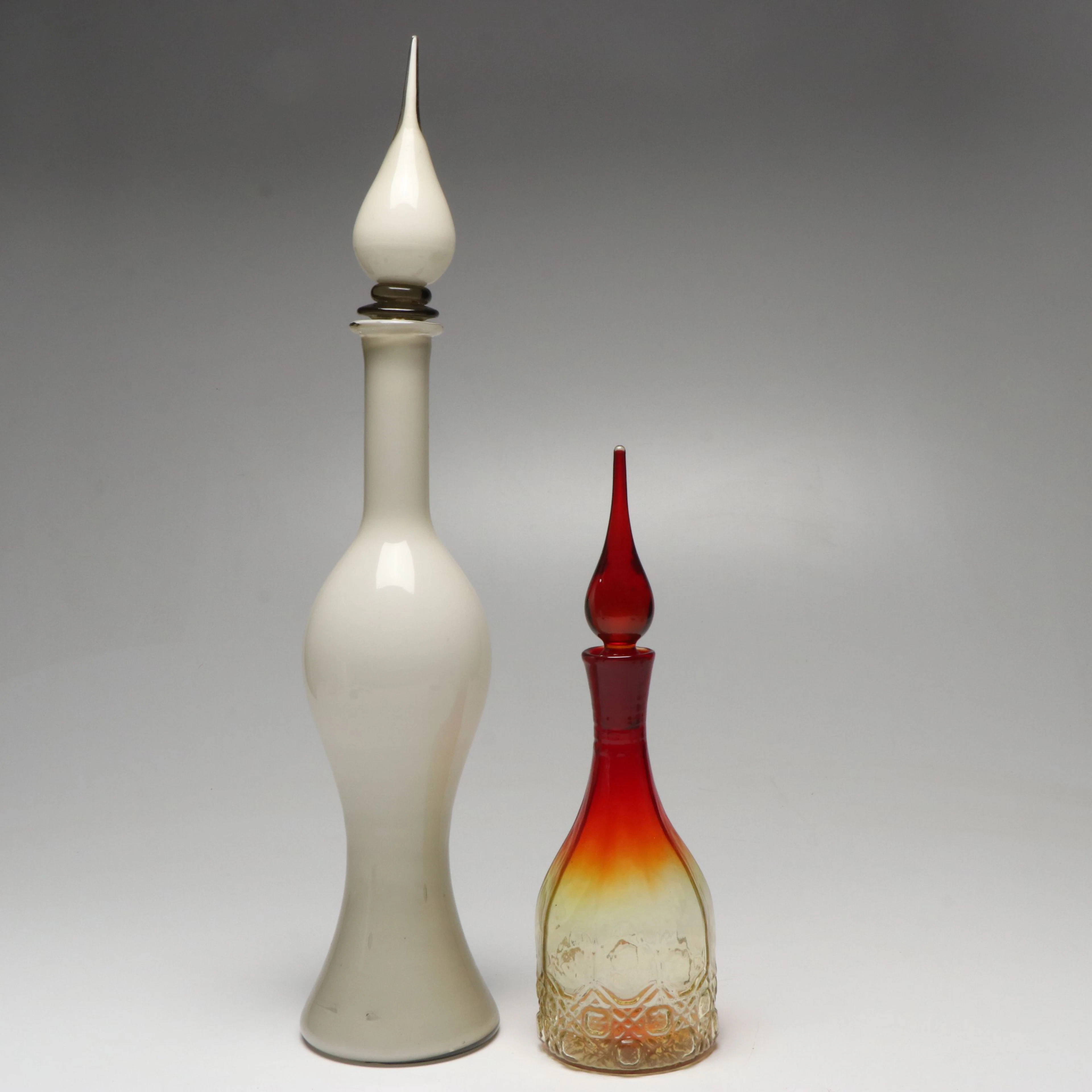 Vintage Amberina and White Glass Decanter, Mid-20th Century