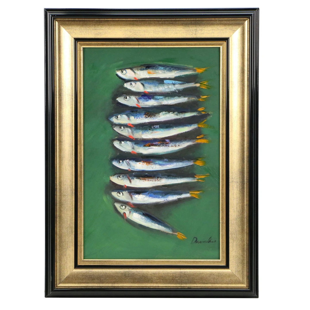 Natalie Demenko Oil Painting of Sardines, 21st Century