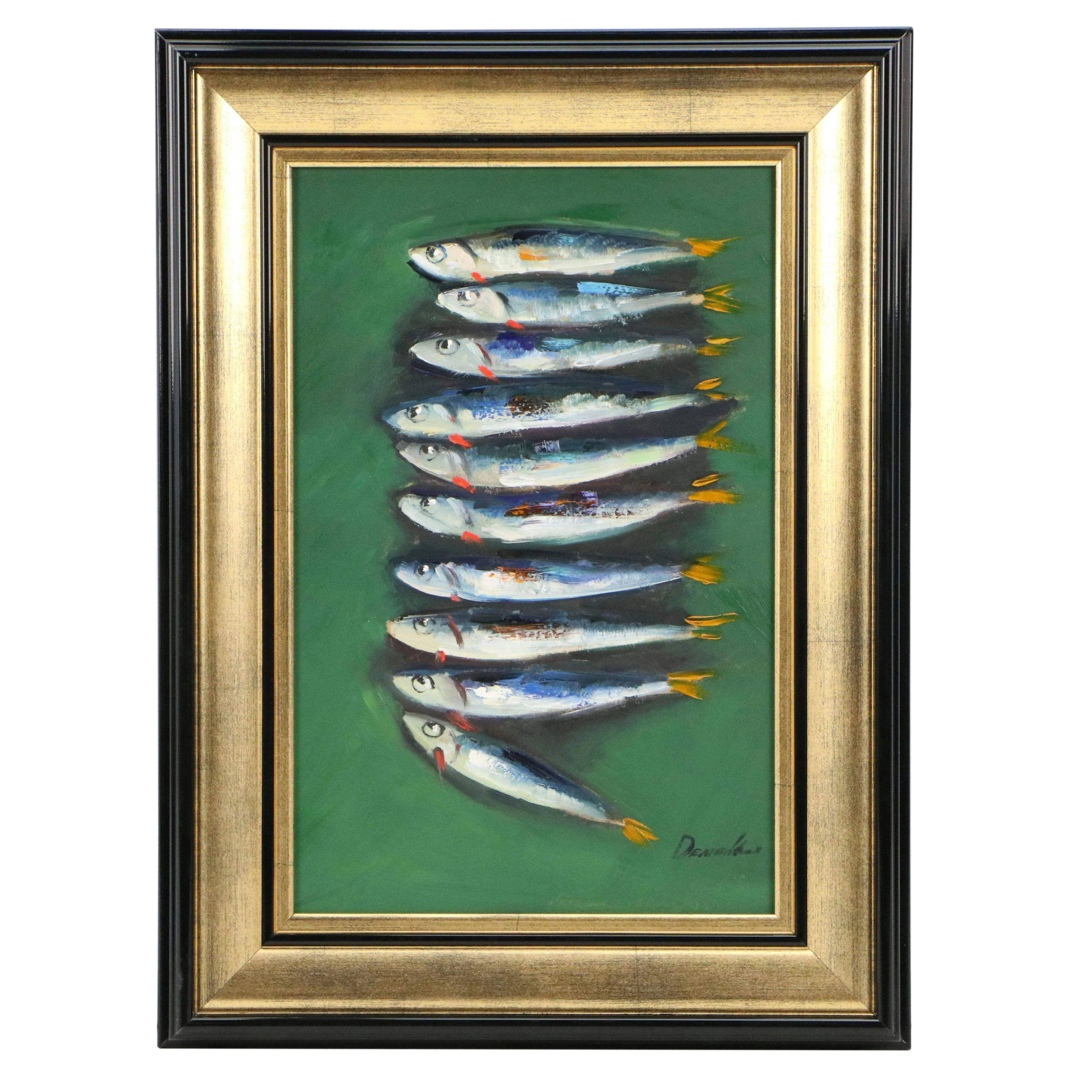 Natalie Demenko Oil Painting of Sardines, 21st Century