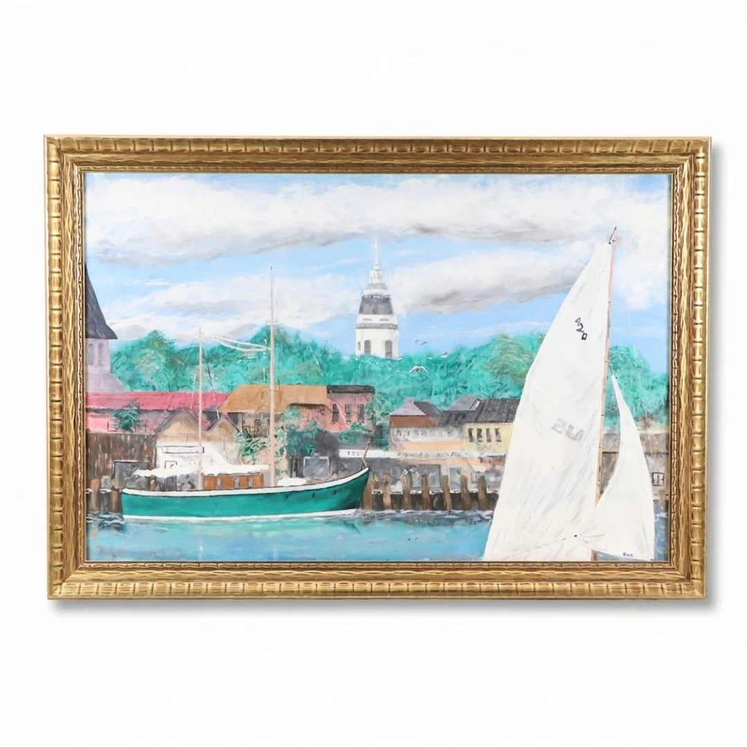 Robert A. Draper Maritime Acrylic Painting "Old Town"