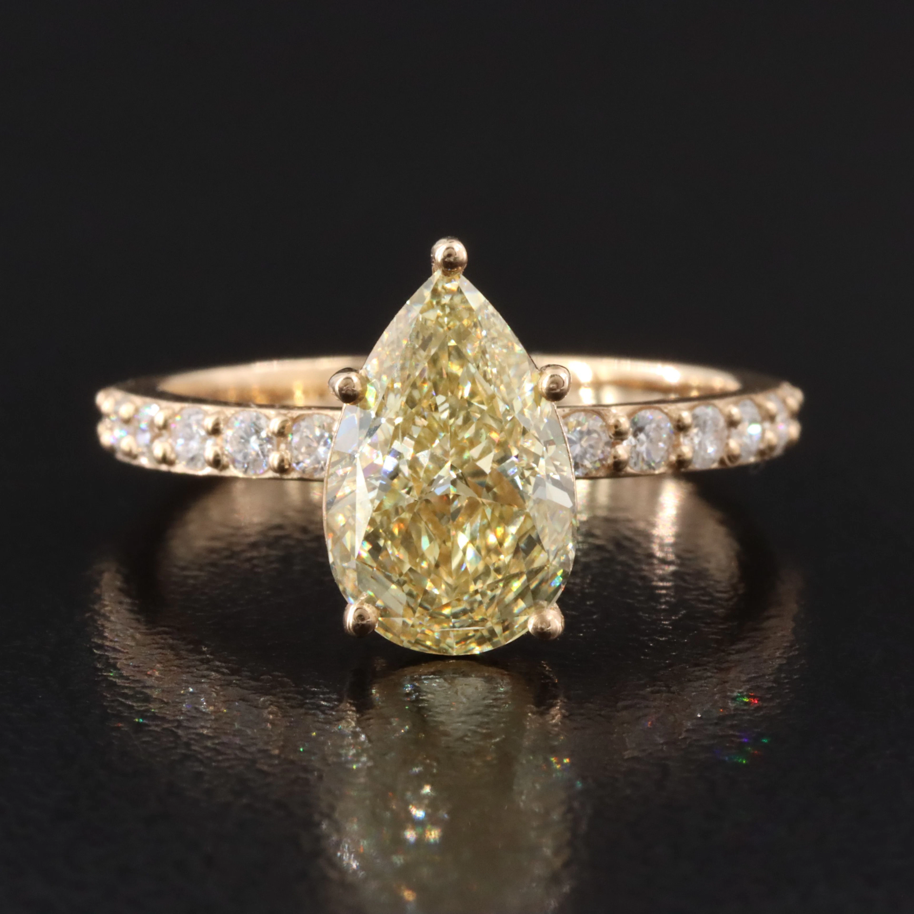14K 2.89 CTW Lab Grown Diamond Ring with Fancy Yellow Center & IGI Report