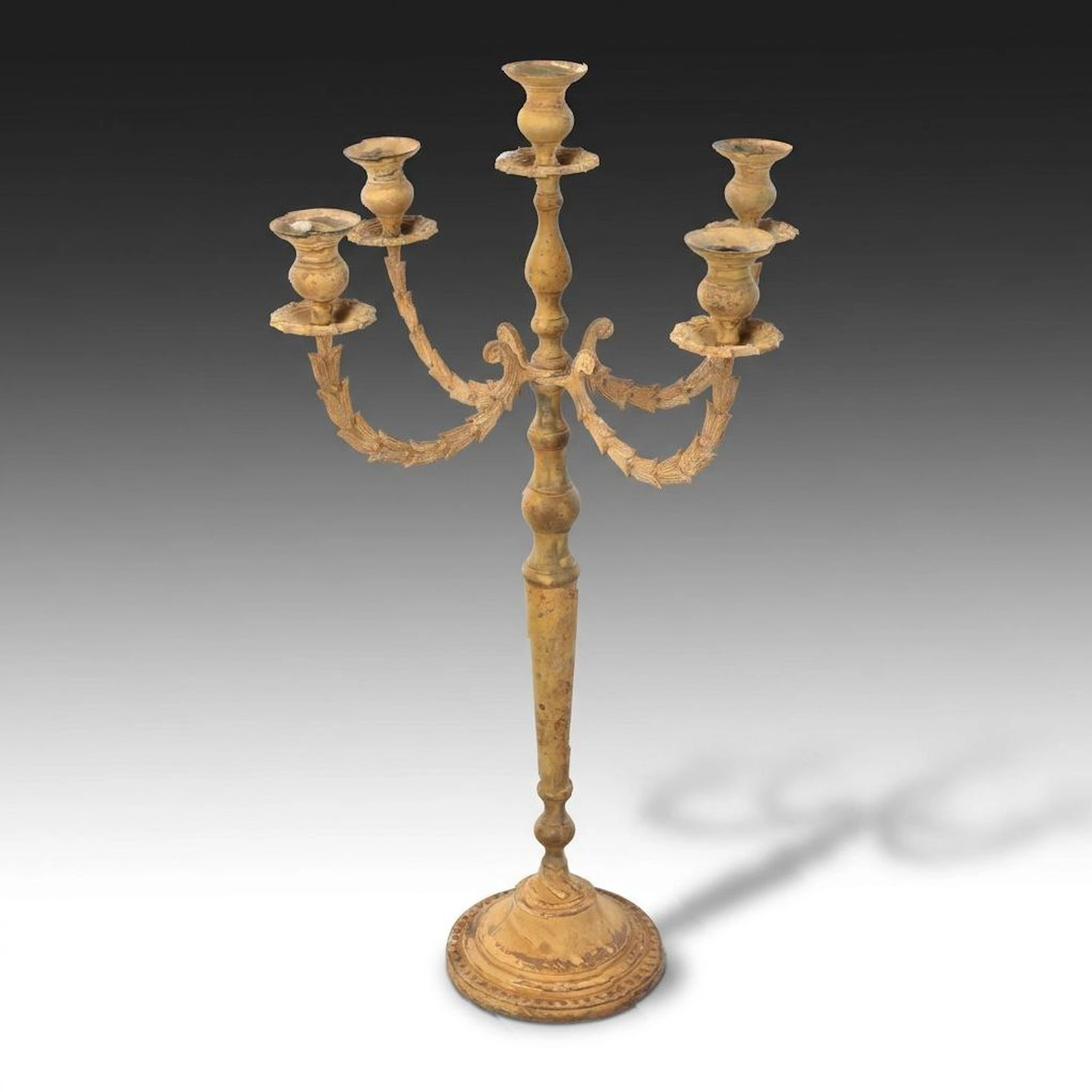 Tuscan Antiqued Metal Floor Candelabrum
