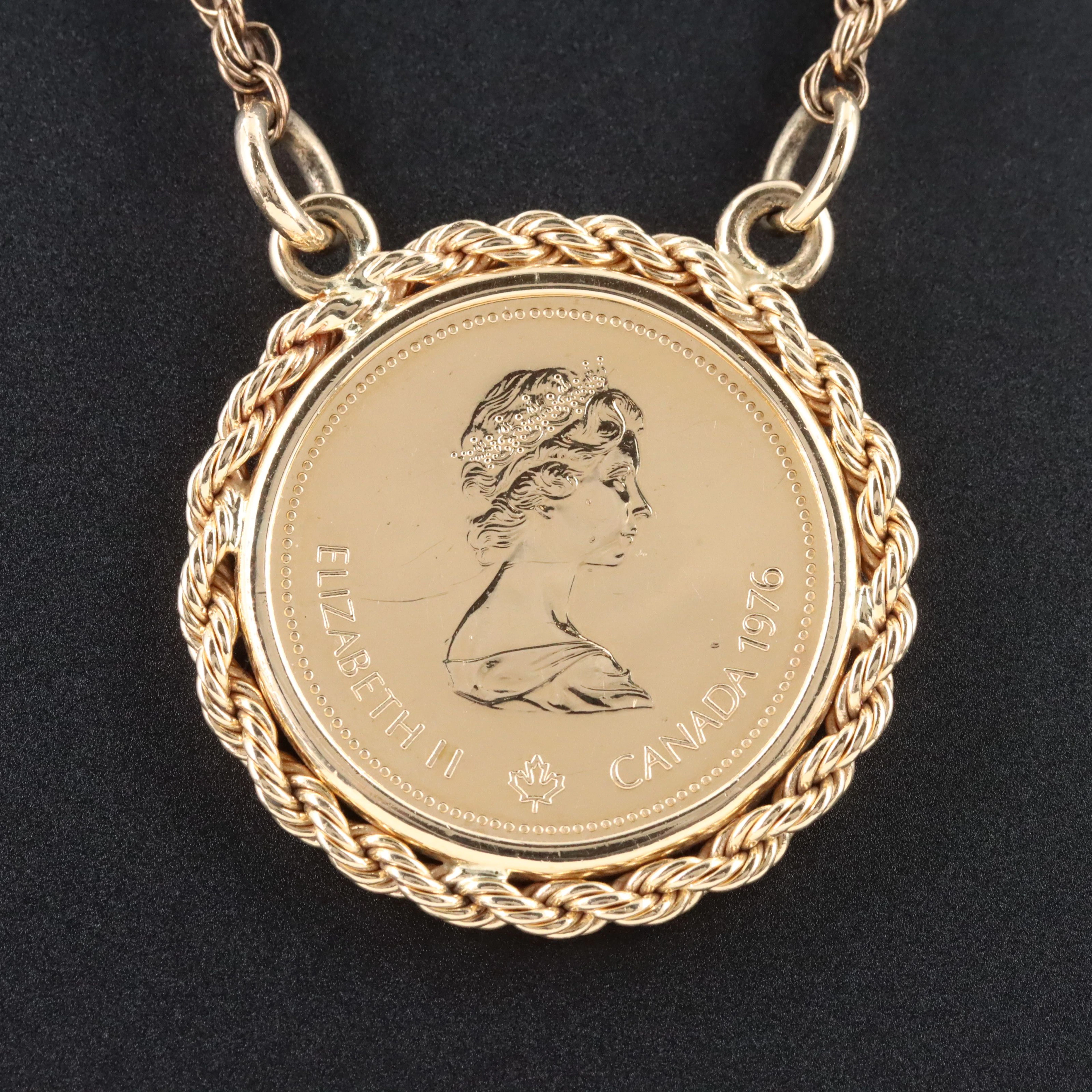 1976 Canada $100 14K Gold Commemorative Montreal Olympics Coin Necklace