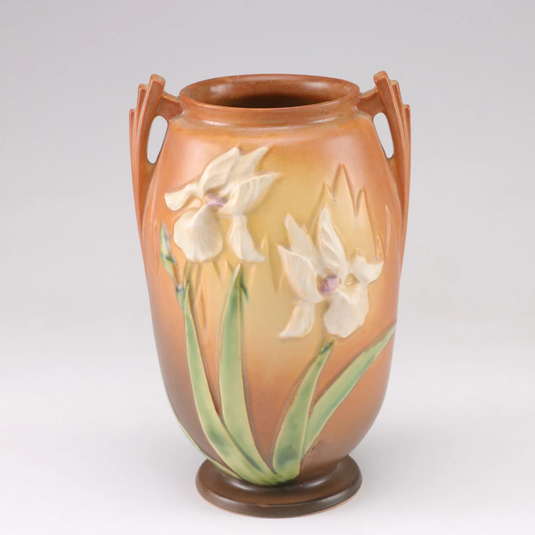 Roseville Pottery "Iris" Handled Ceramic Vase, Mid-20th Century