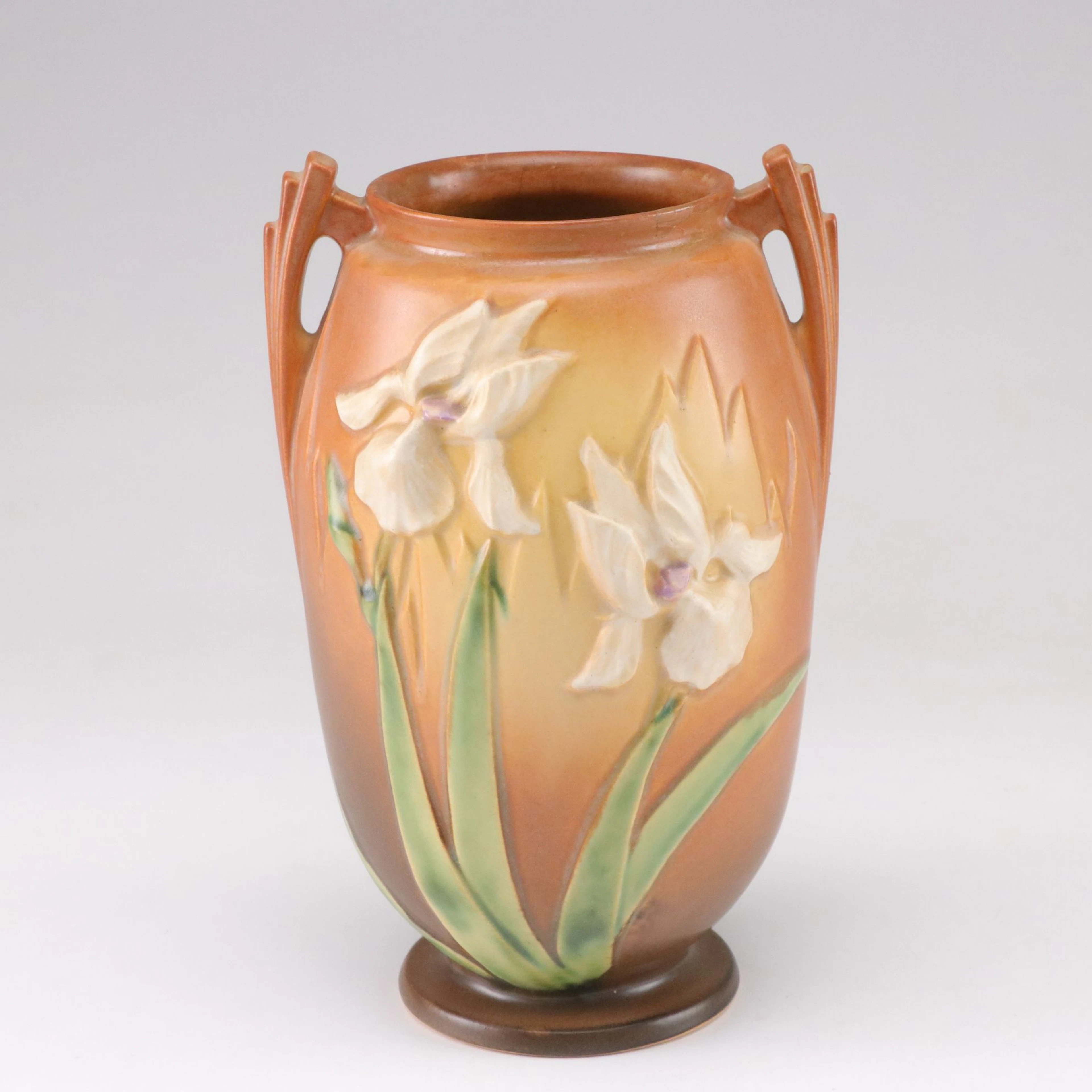 Roseville Pottery "Iris" Handled Ceramic Vase, Mid-20th Century