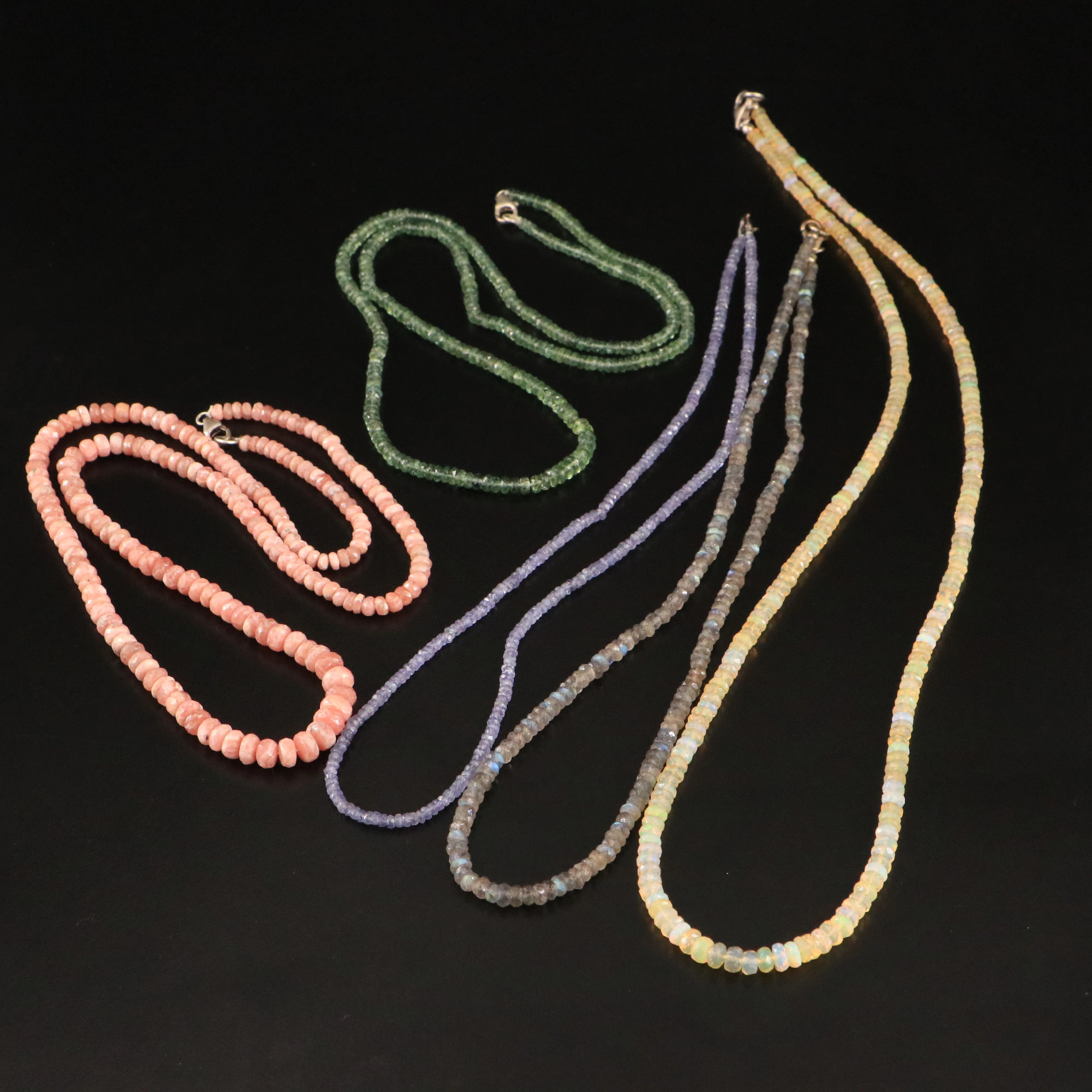 Necklaces with Sterling Clasps Including Labradorite, Opal and Rhodochrosite