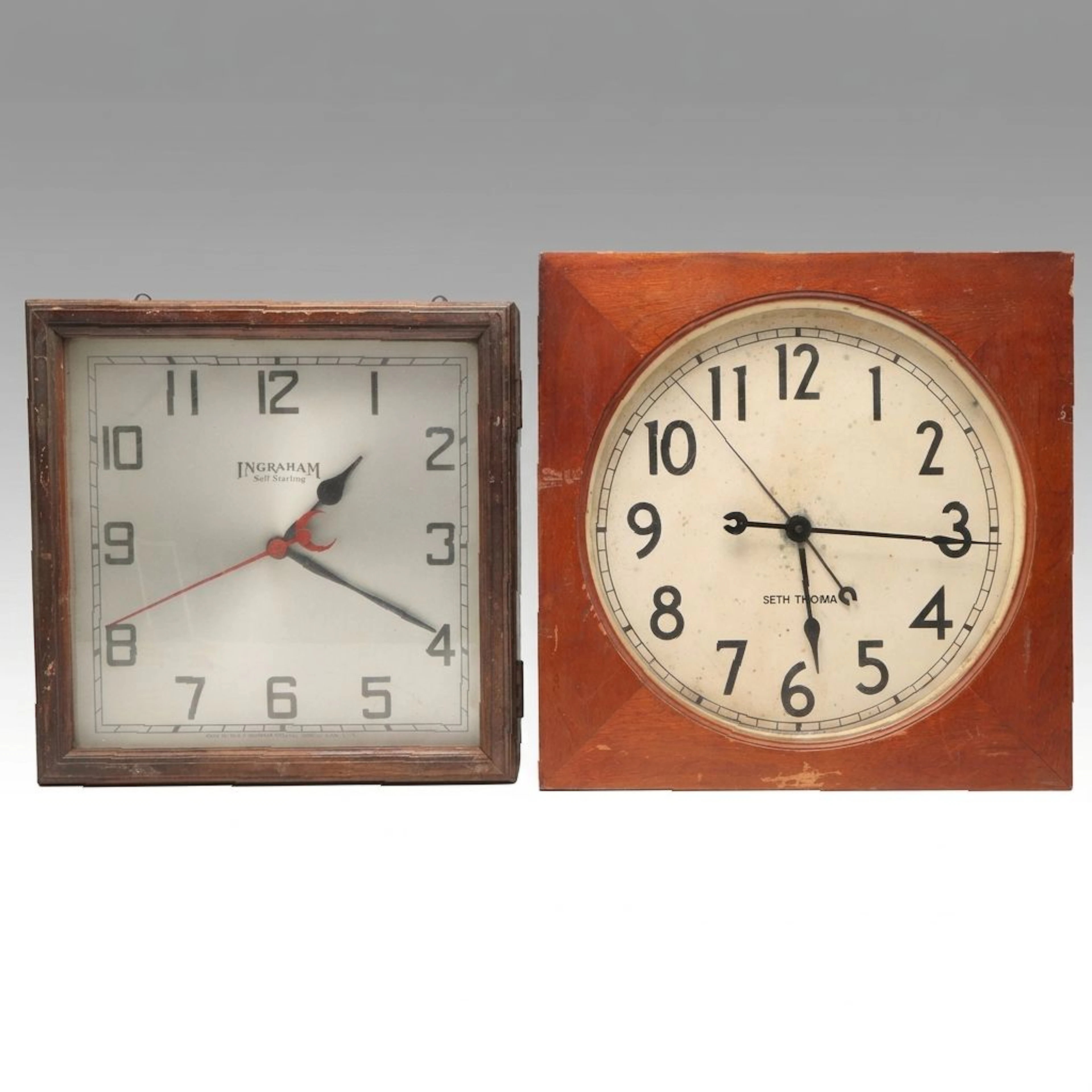 Seth Thomas and Ingraham Wooden Electric Wall Clocks, Mid to Late 20th C.