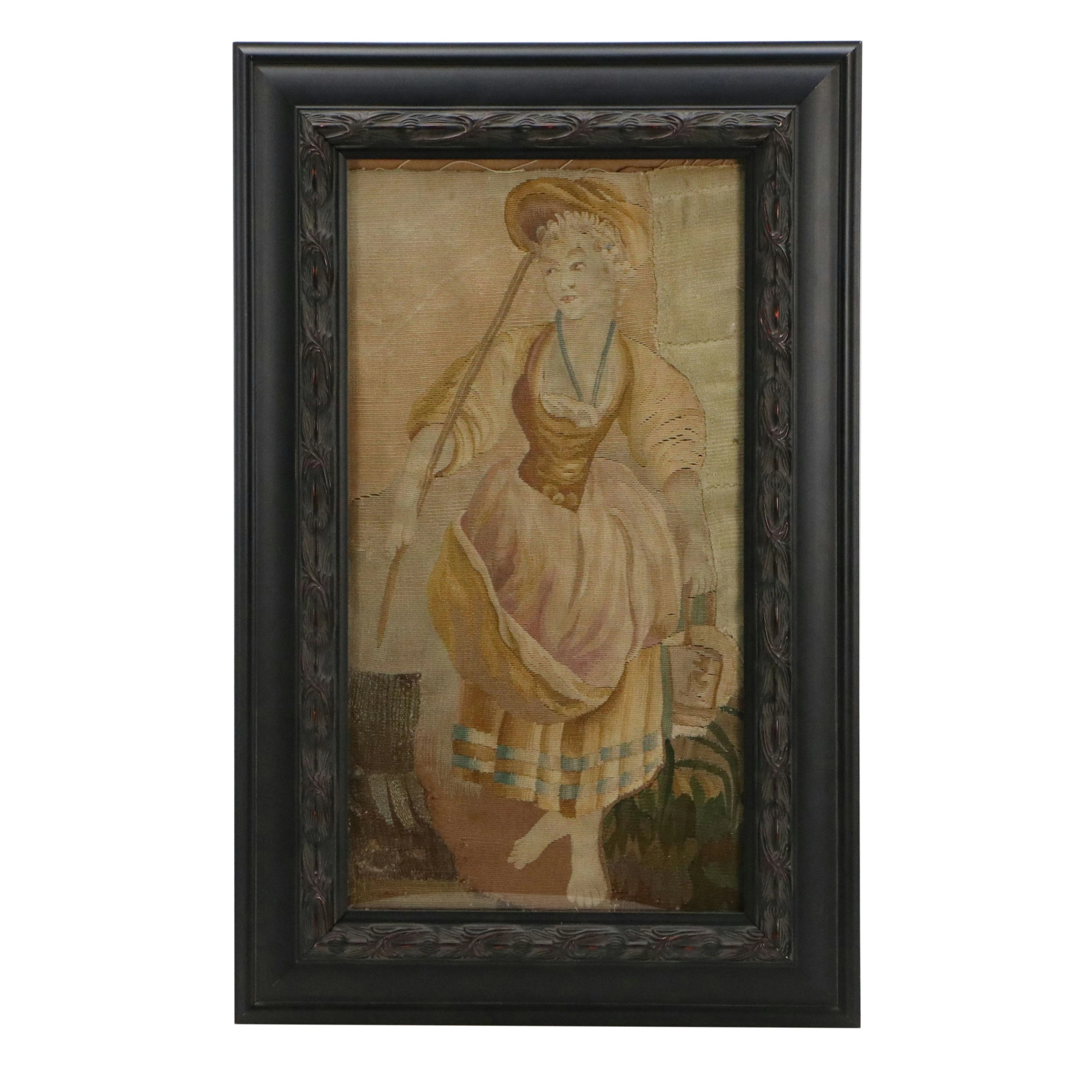 Handwoven Tapestry of European Peasant Woman, 19th Century