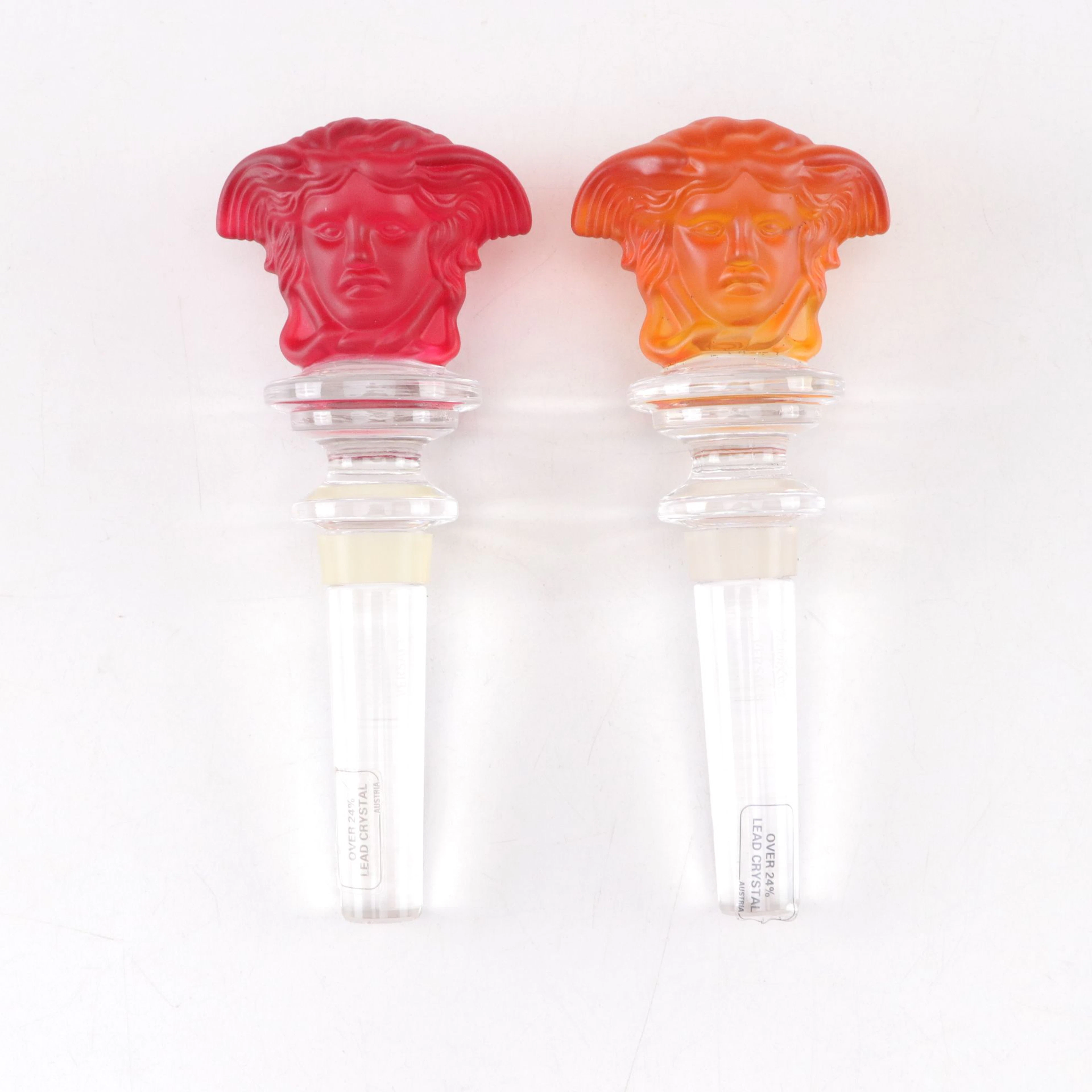 Versace for Rosenthal "Medusa" Lumiere Amber & Red Crystal Wine Bottle Stoppers