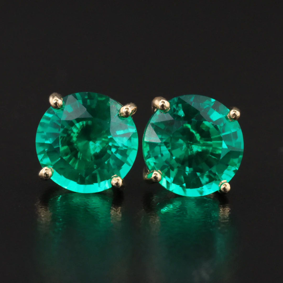 14Kk 5.87 CTW Emerald Stud Earrings