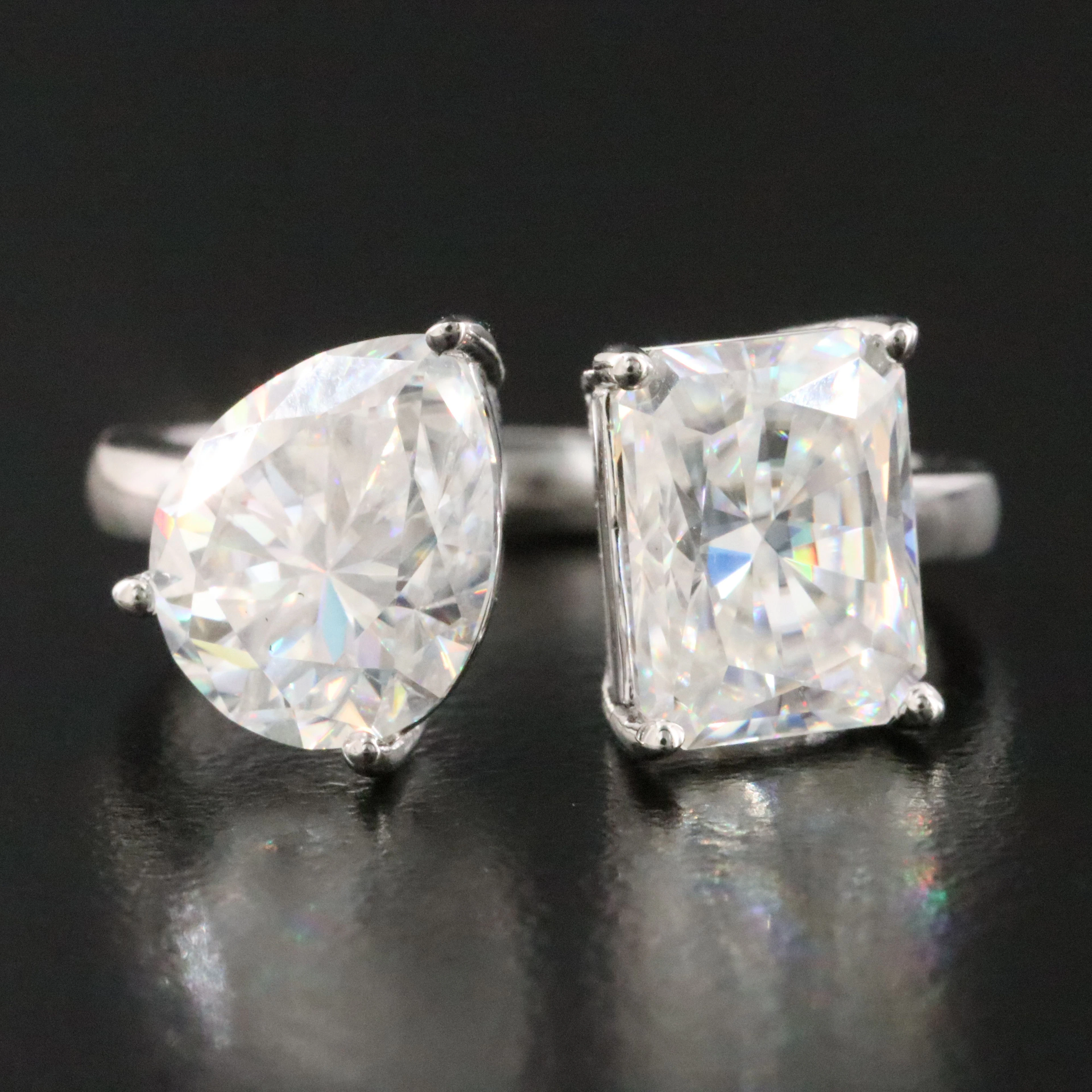 Sterling Two Stone Moissanite Ring