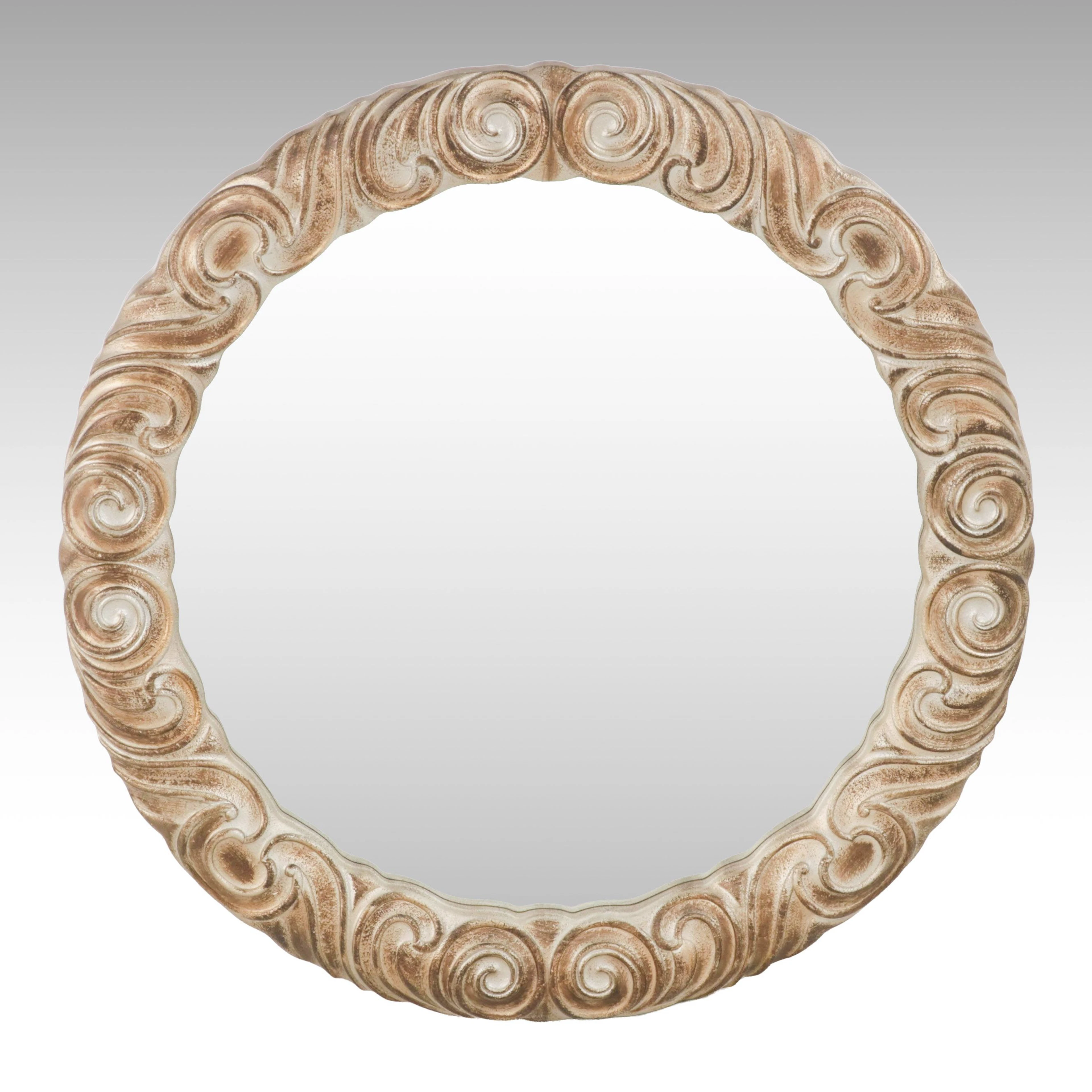 French Style Silver Finished Scrolled Round Wall Mirror