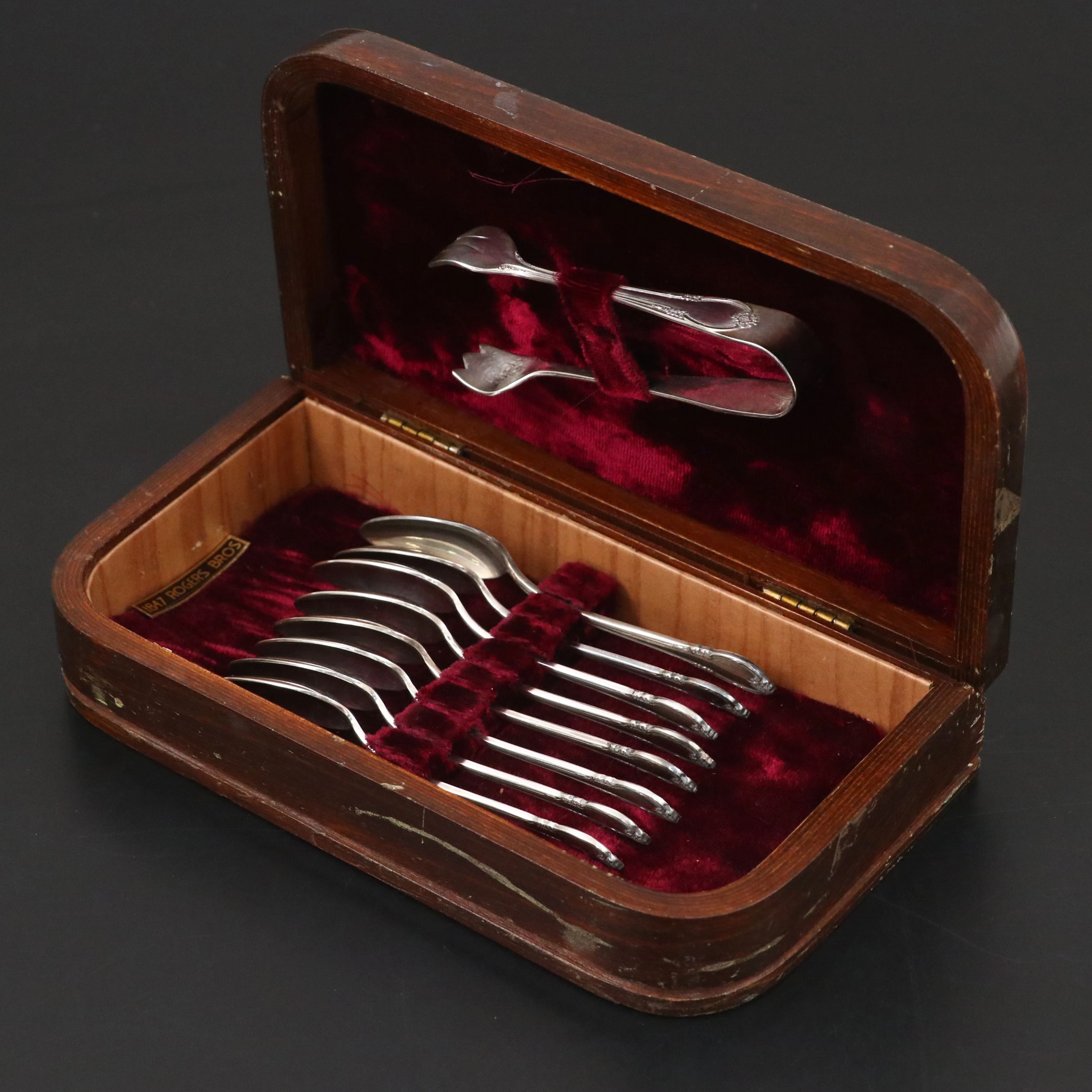 Rogers Bros. "Remembrance" Silver Plate Demitasse Spoons and Sugar Tongs