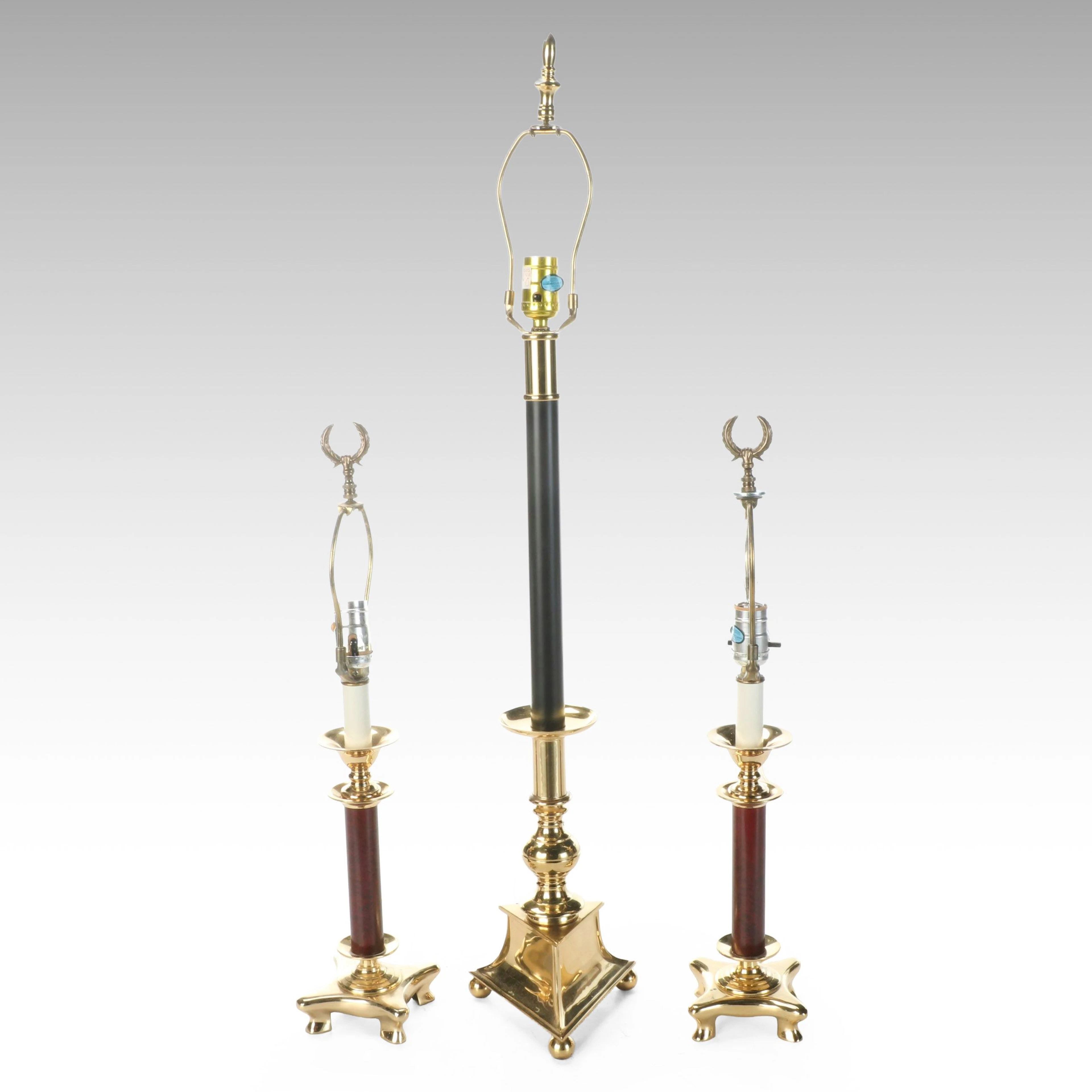 Neoclassical Style Brass Candlestick Table Lamps, Mid to Late 20th Century