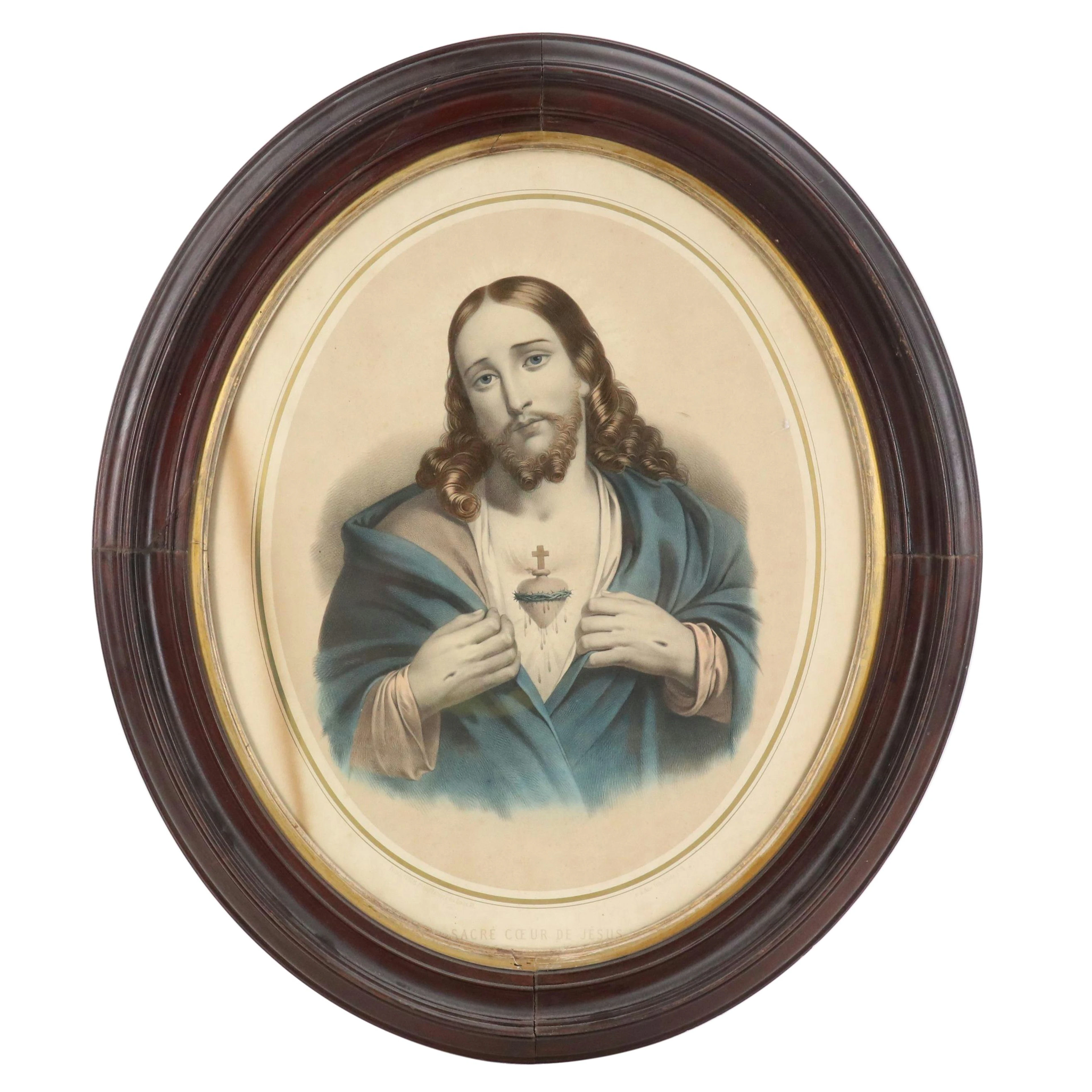 Victorian Hand-Colored Lithograph "Sacré Cœur de Jesus"