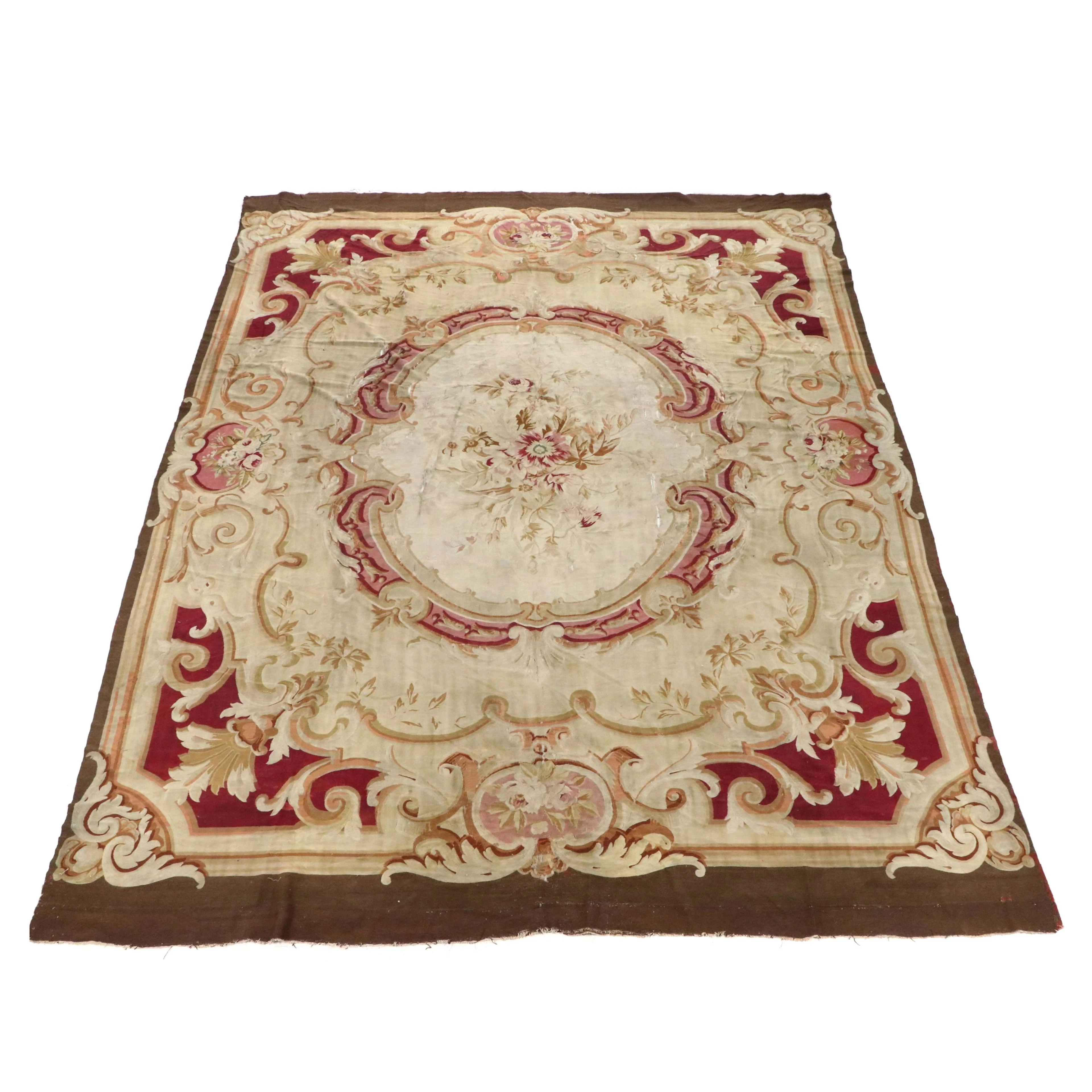 13'4 x 17'1 Handwoven Sino-French Aubusson Kilim Room-Sized Rug