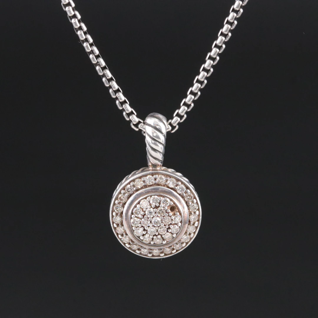 David Yurman Cerise Sterling 0.48 CTW Diamond Pendant Necklace