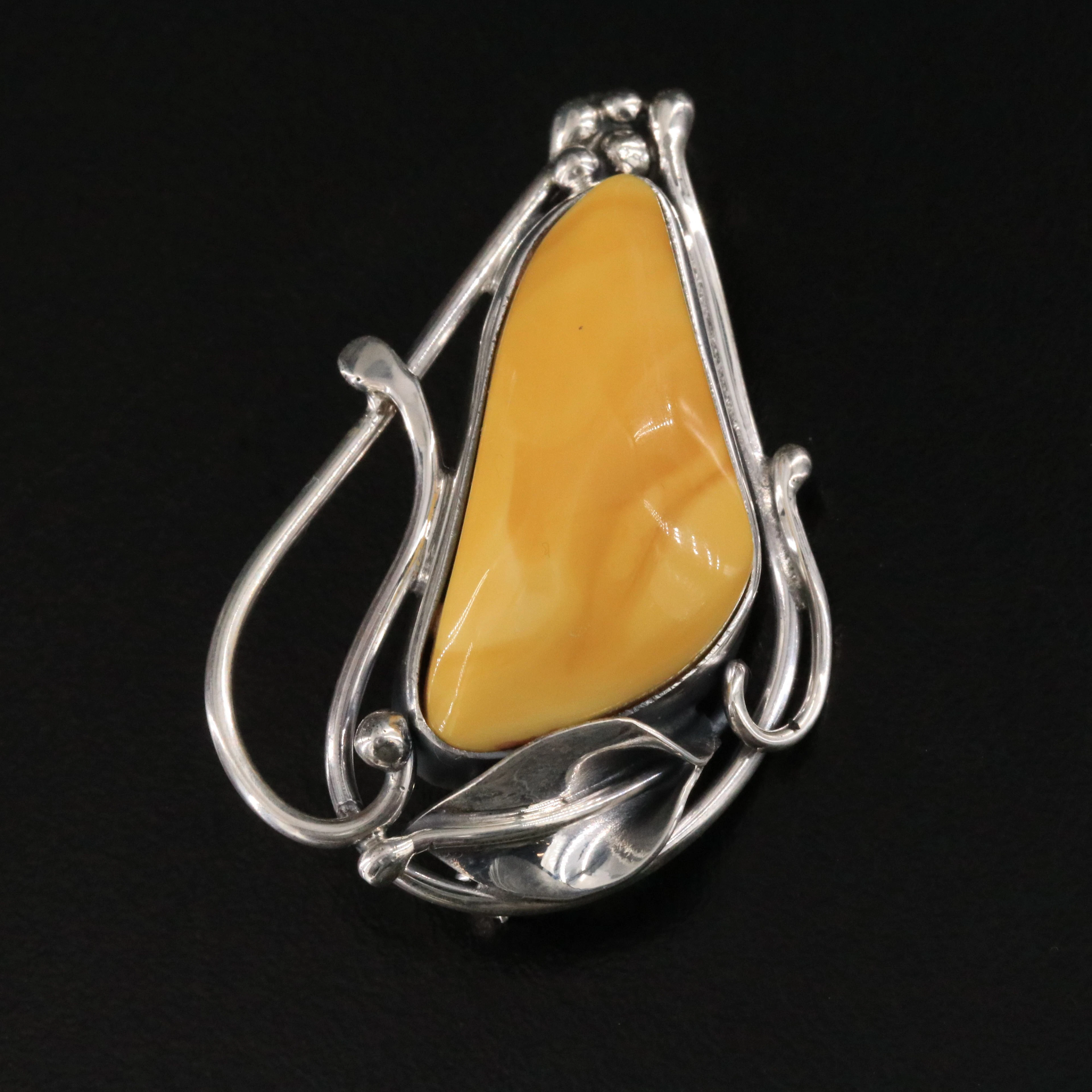 Sterling Amber Pendant Brooch