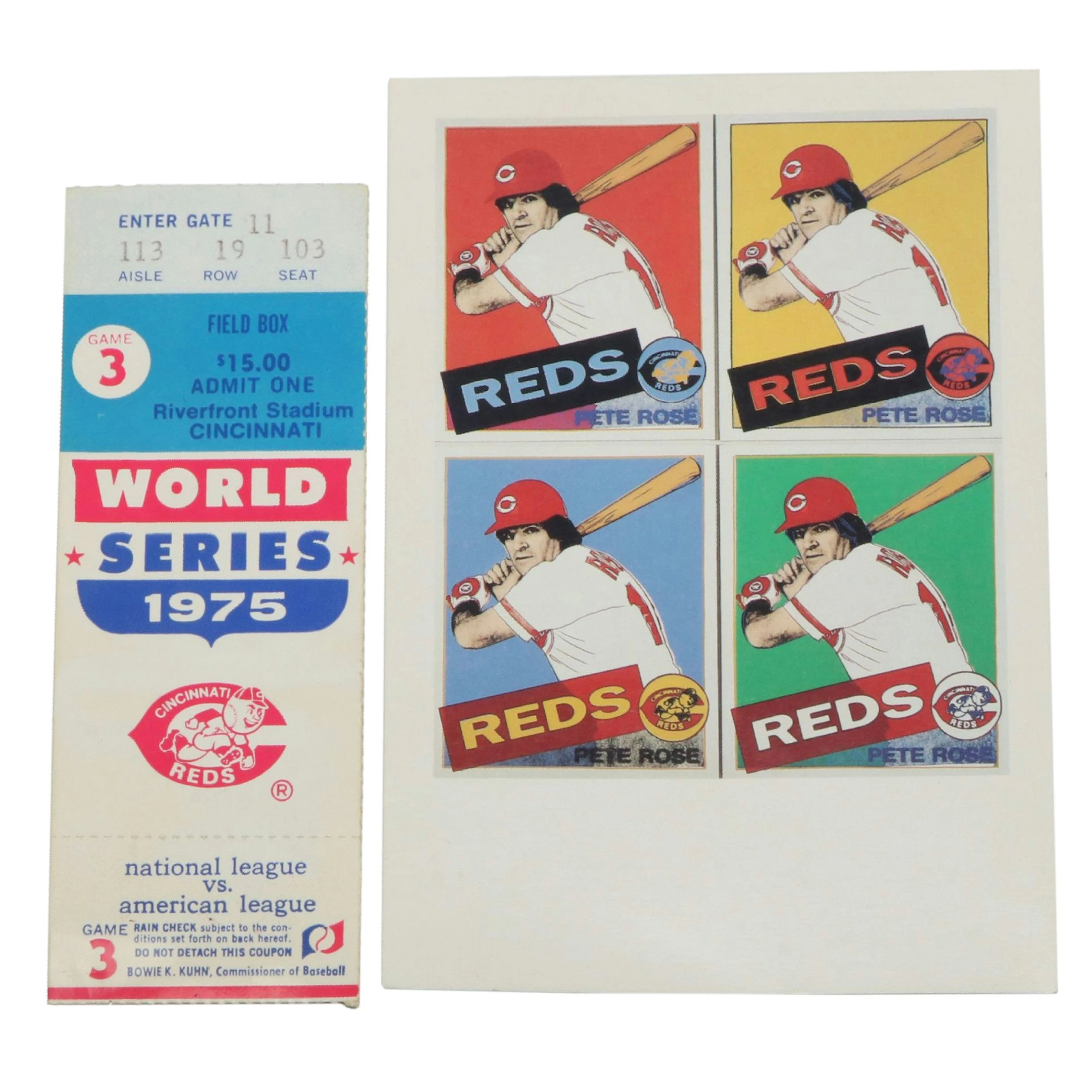 1975 World Series Ticket Stub and Andy Warhol Pete Rose Cincinnati