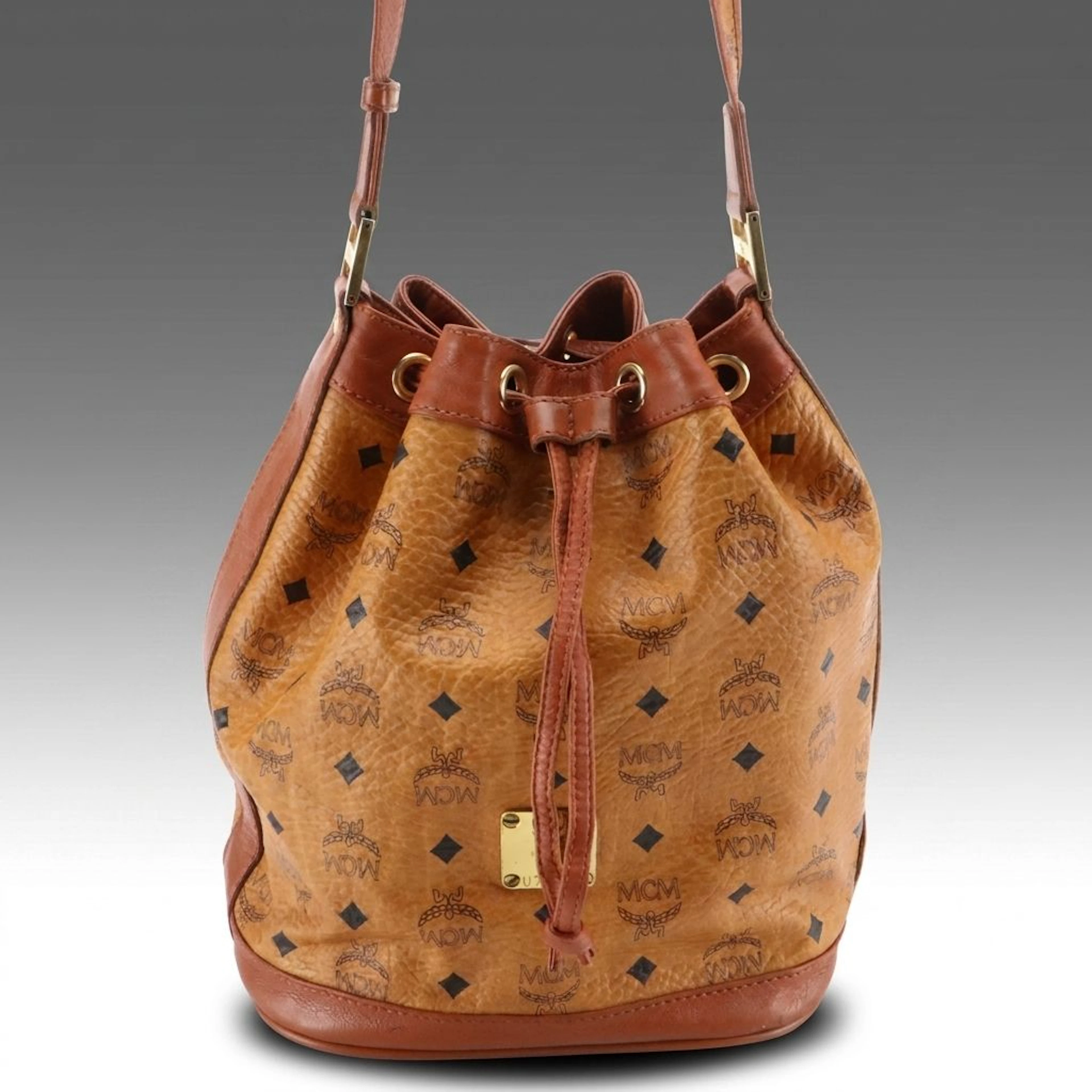MCM Drawstring Bucket Bag in Cognac Visetos Canvas, Vintage