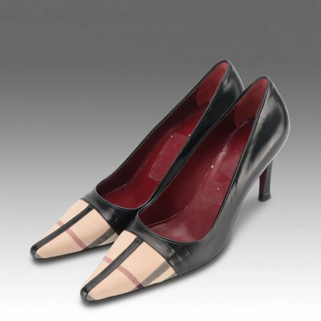 Burberry Pointed-Toe Pumps in Giant Check Canvas and Leather