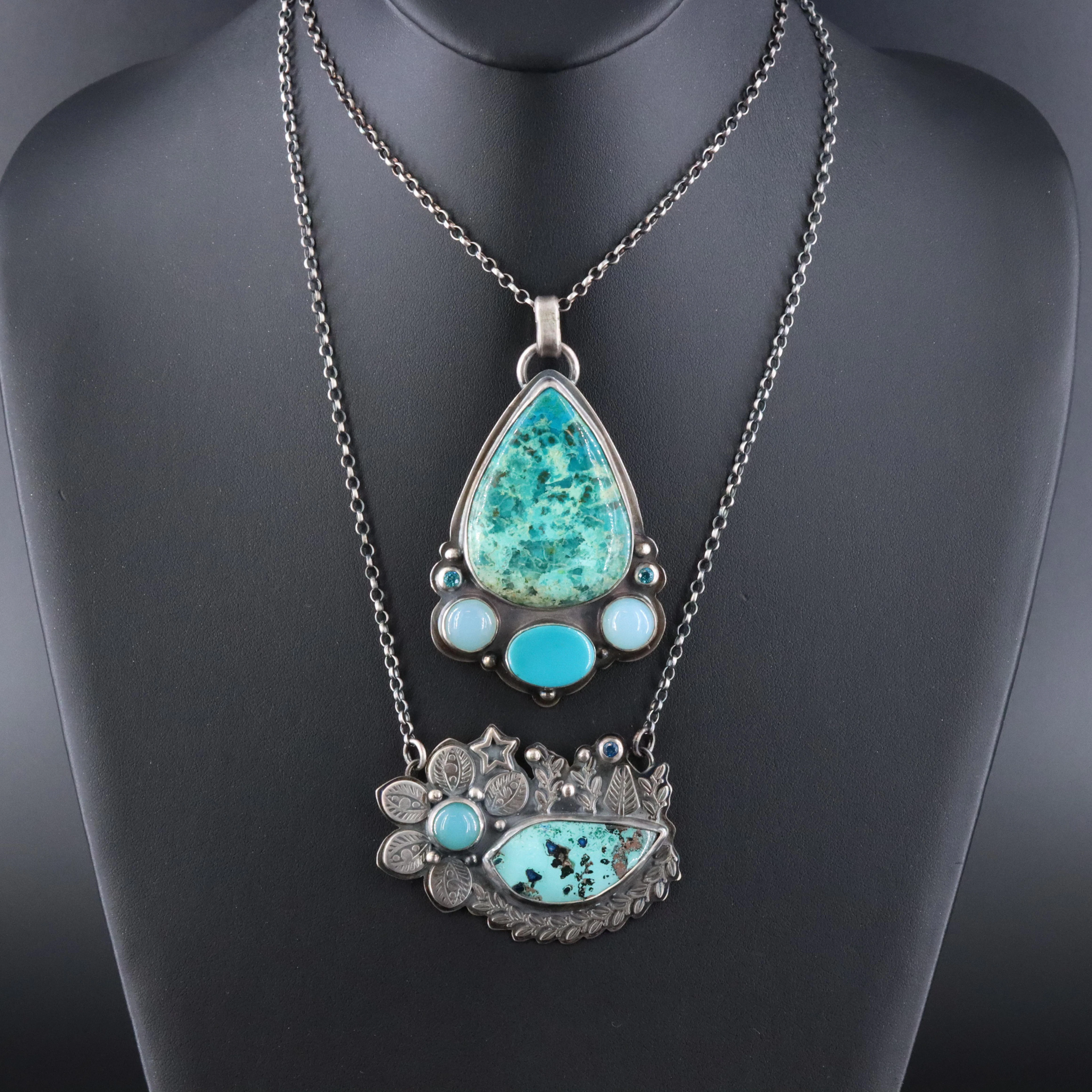 EON Designs Sterling Chrysocolla, Chalcedony and Gemstone Necklaces