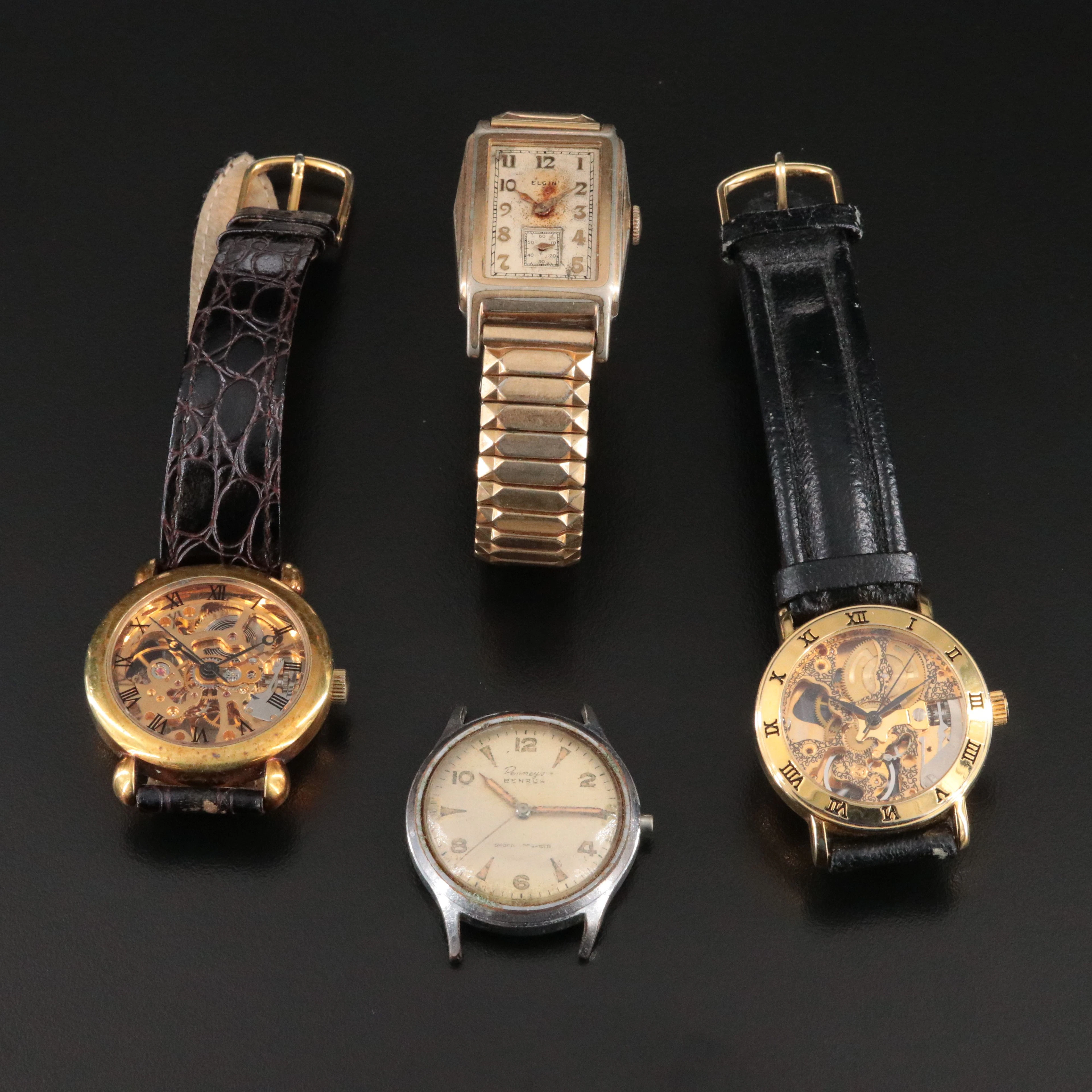 Vintage Benrus and Elgin with Gold-Tone Skeleton Watches