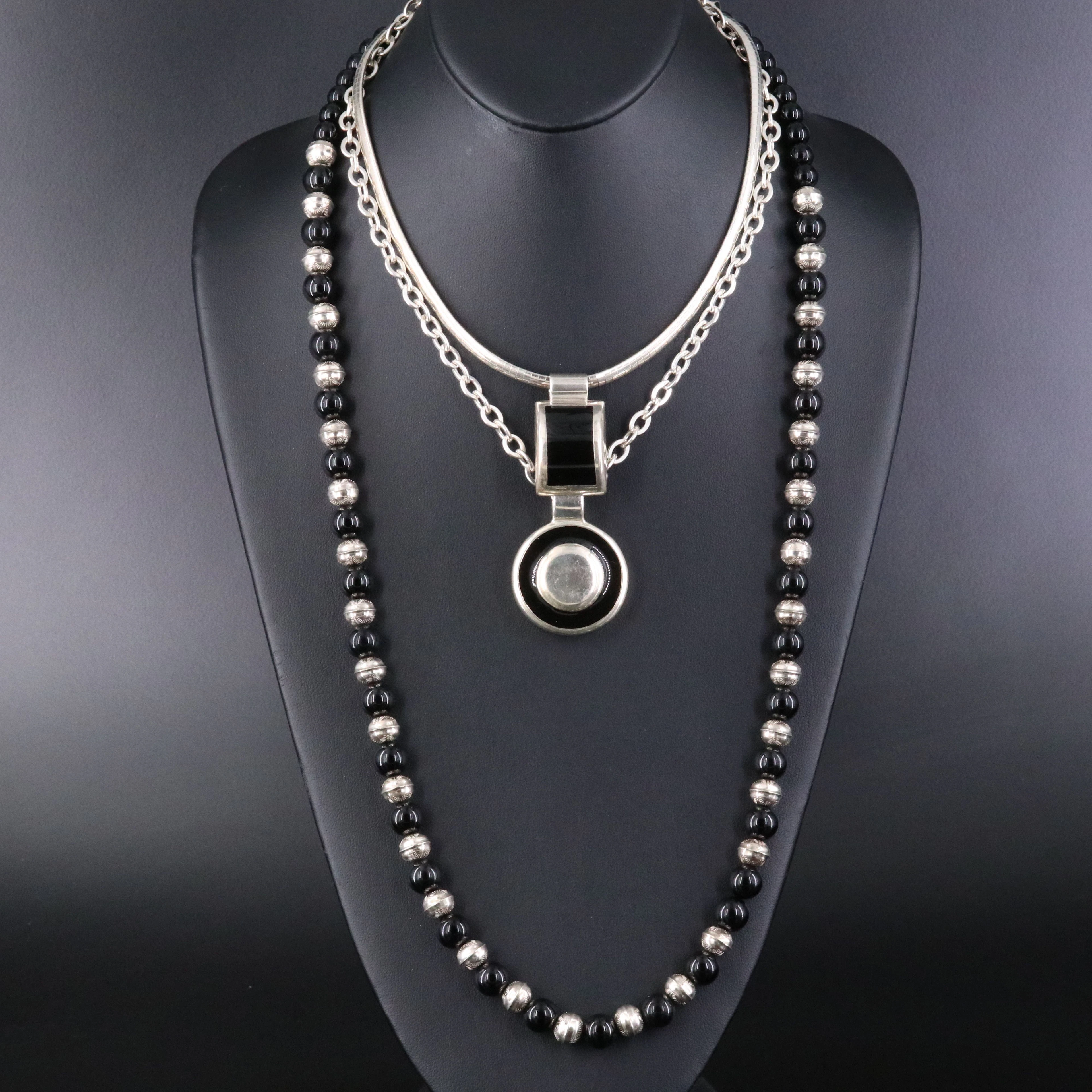 Simon Sebbag, Sterling Bench Beads and Black Onyx Featured in Necklaces