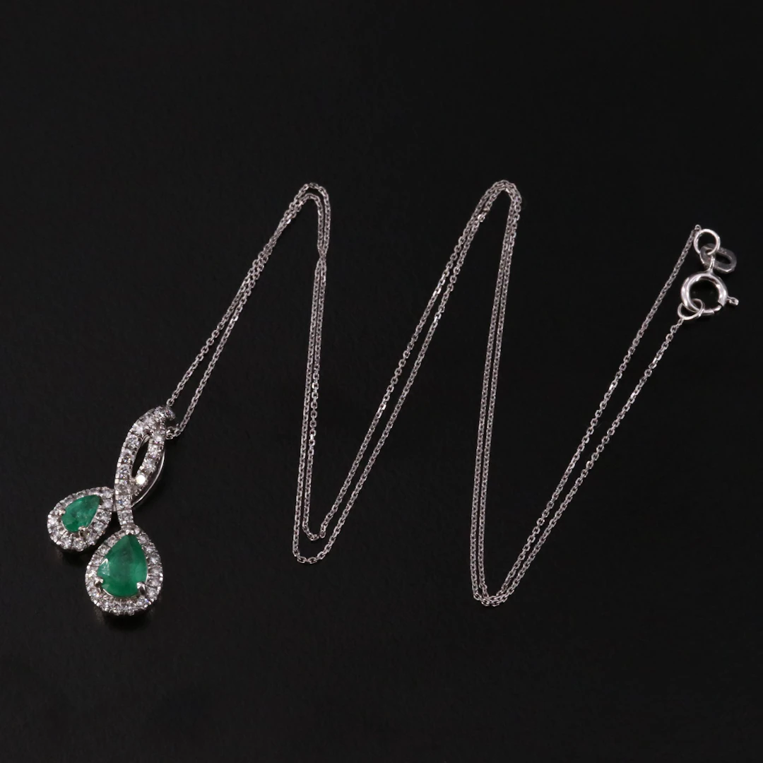 14K 0.79 CTW Emerald and Diamond Pendant Necklace with IGI Jewelry Report