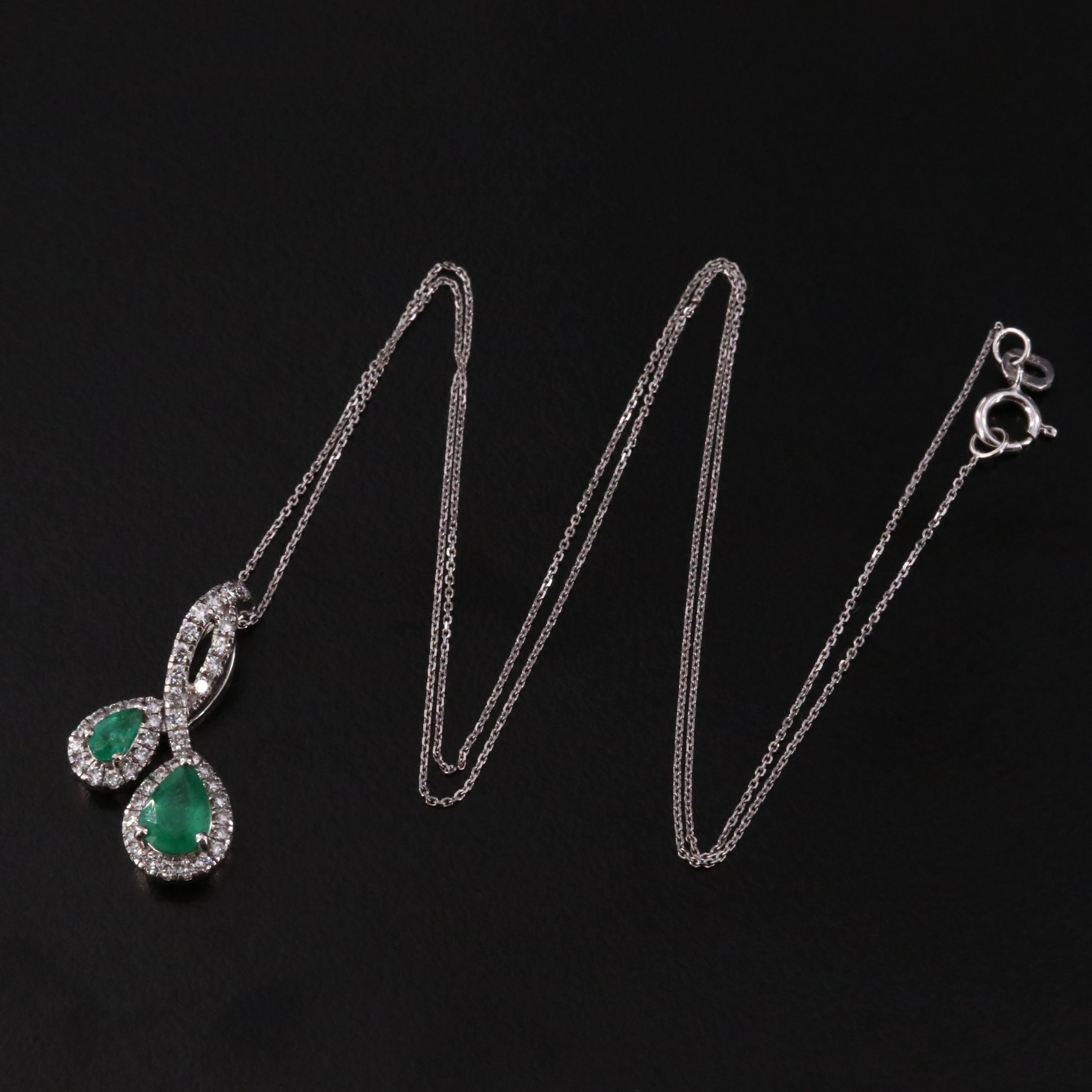 14K 0.79 CTW Emerald and Diamond Pendant Necklace with IGI Jewelry Report
