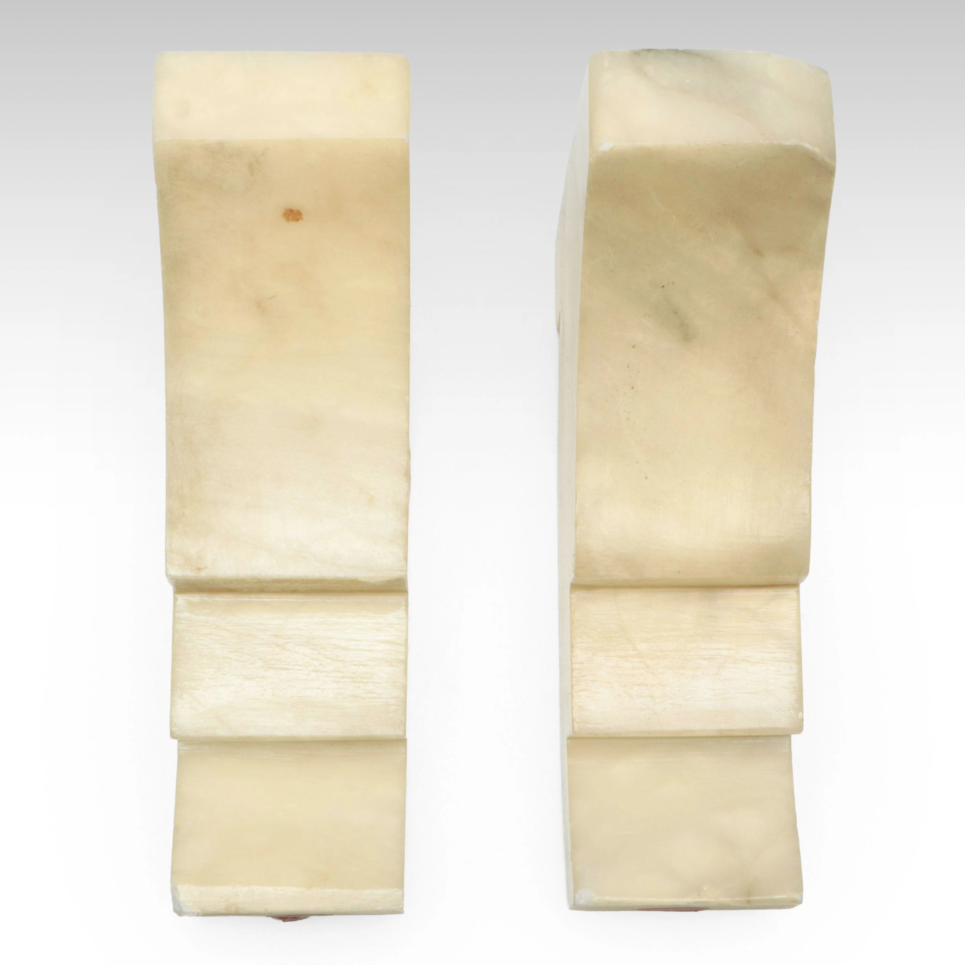 Art Deco Style Carved Italian Alabaster Bookend Pair