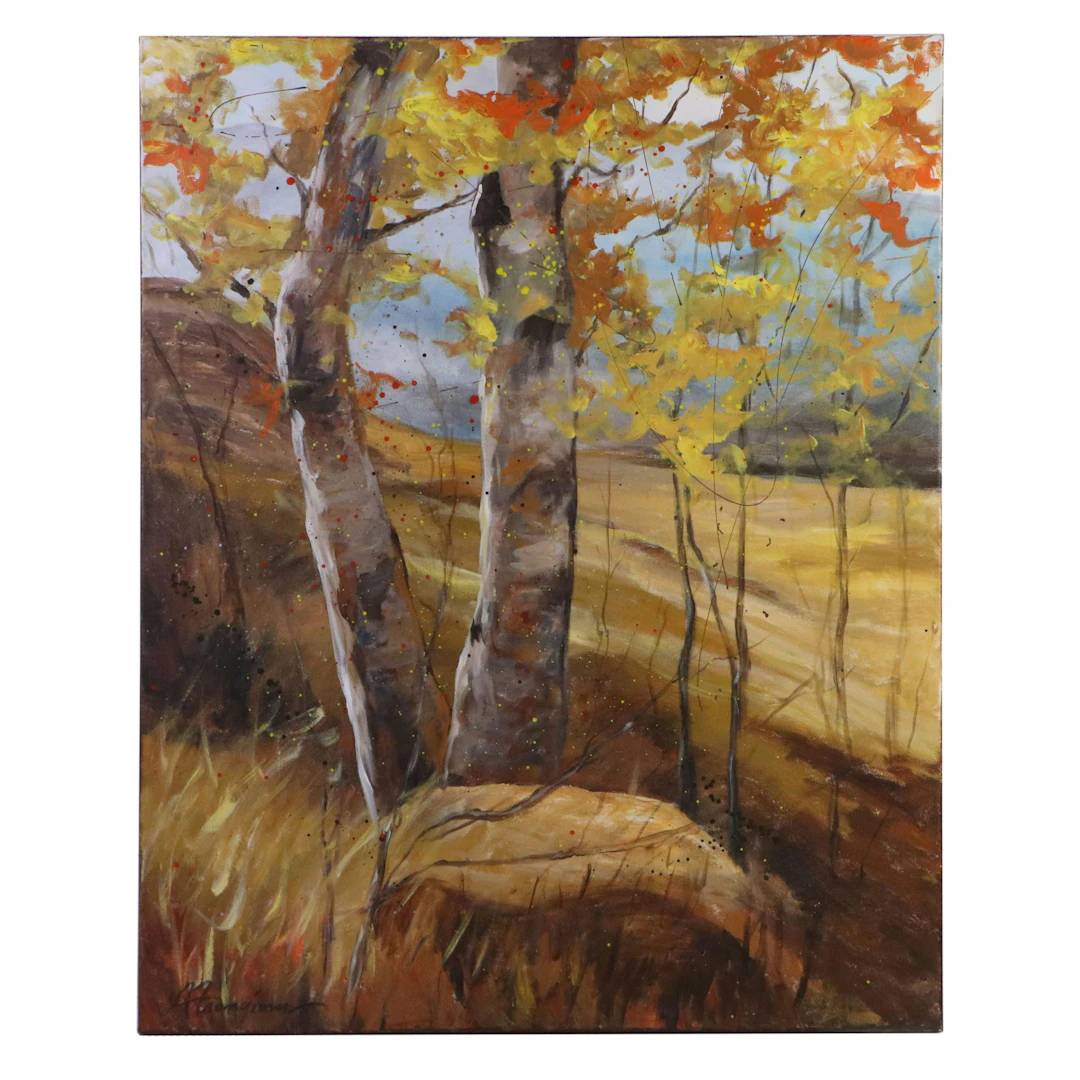 A. Frangion Oil Painting of Wooded Autumnal Landscape
