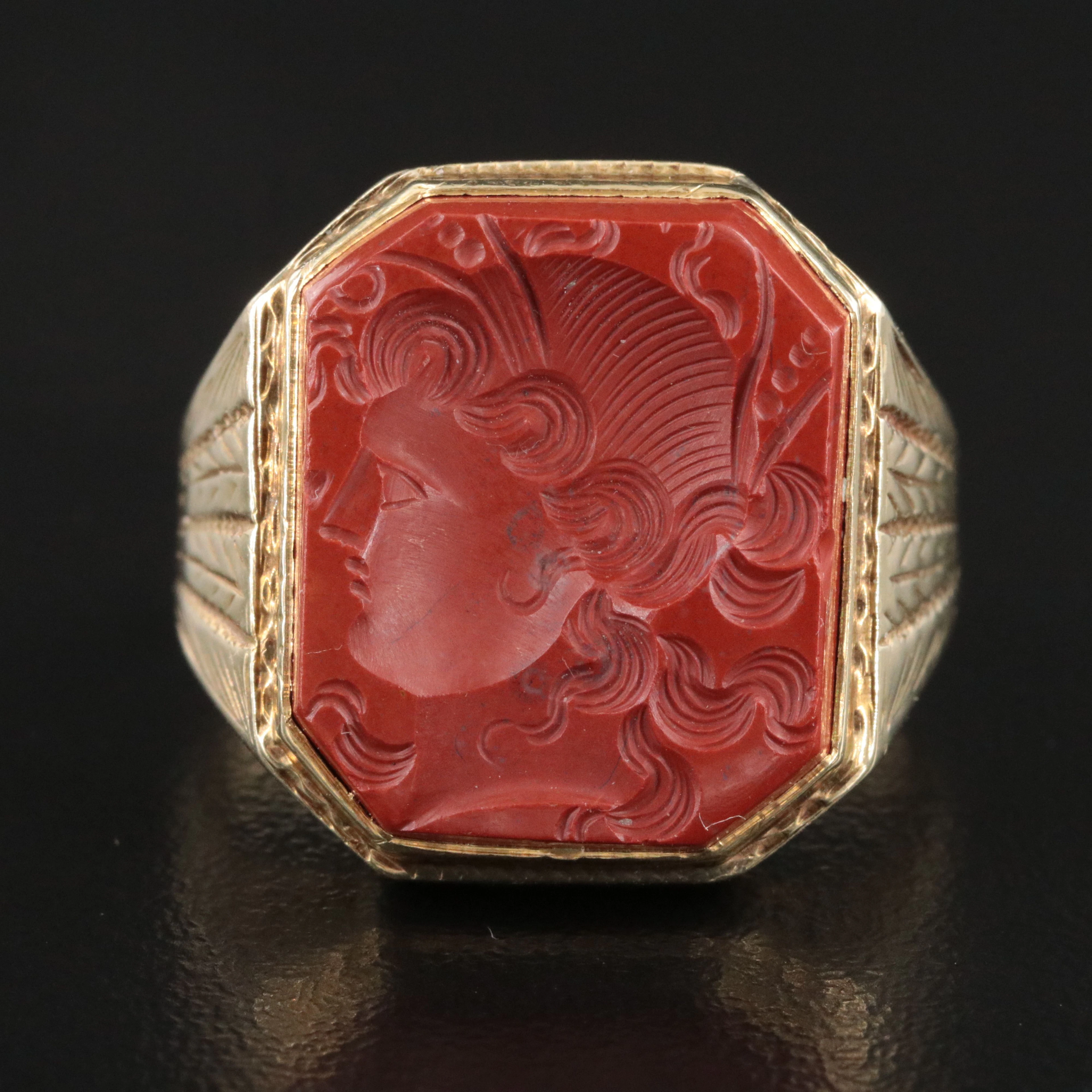 Strauss & Strauss 14K Greco-Roman Revival Mahogany Obsidian Intaglio Ring