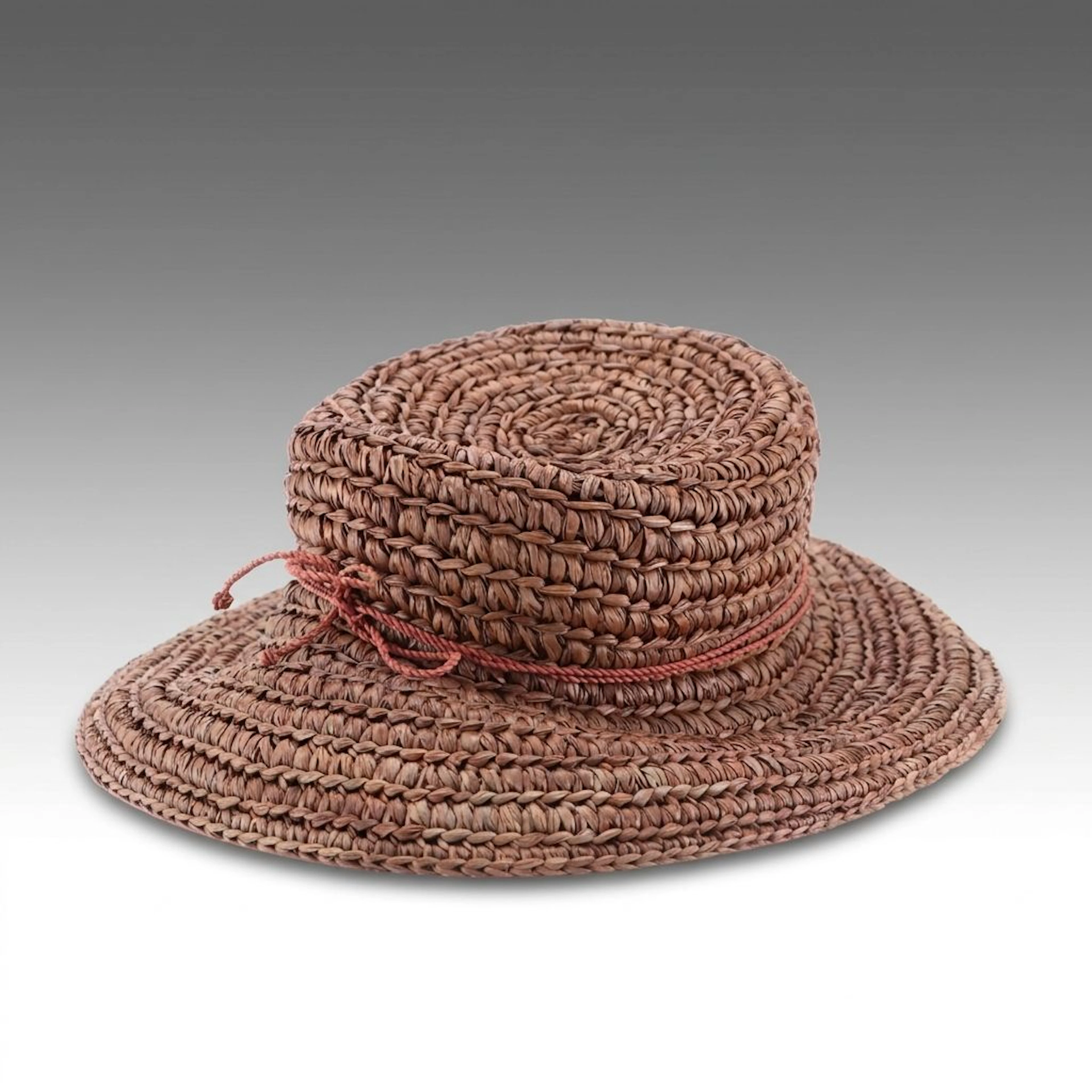Helen Kaminski Cloche Hat in Crocheted Brown Raffia with Box
