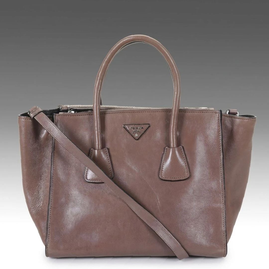 Prada Twin Pocket Two-Way Tote Bag in Glace Calf Leather