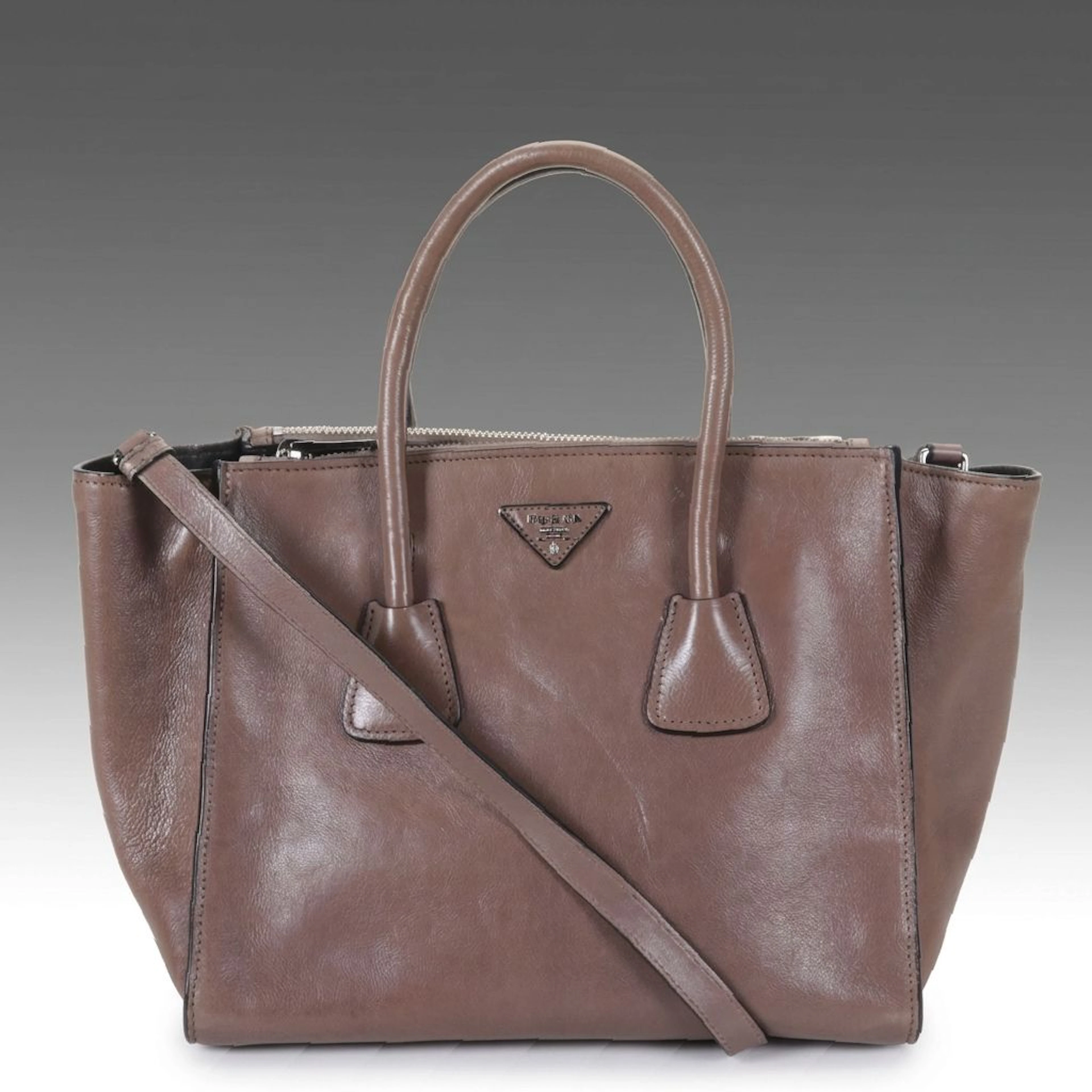 Prada Twin Pocket Two-Way Tote Bag in Glace Calf Leather