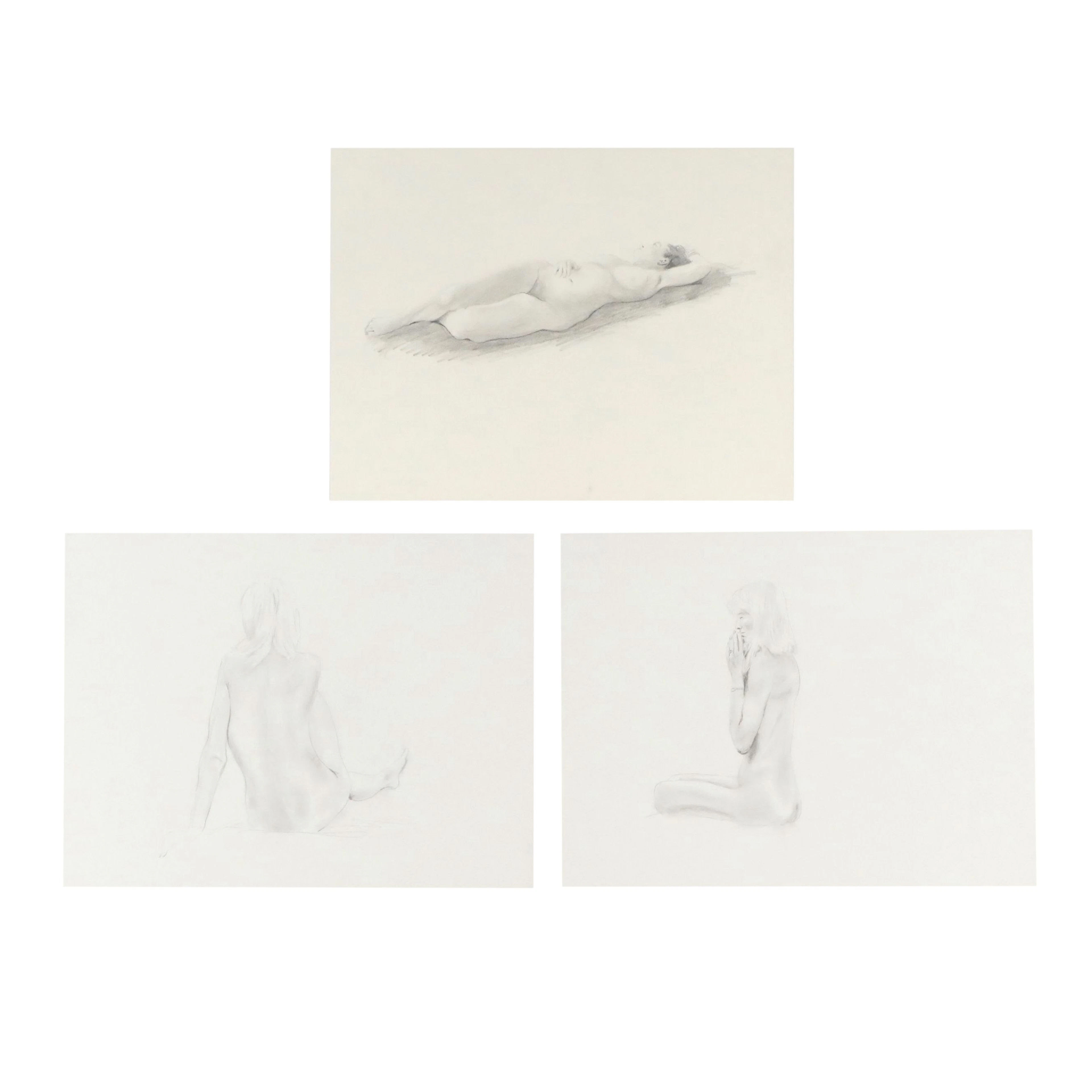 Larry Griggs Graphite Drawings of Seated and Reclining Female Nudes, 21st C.