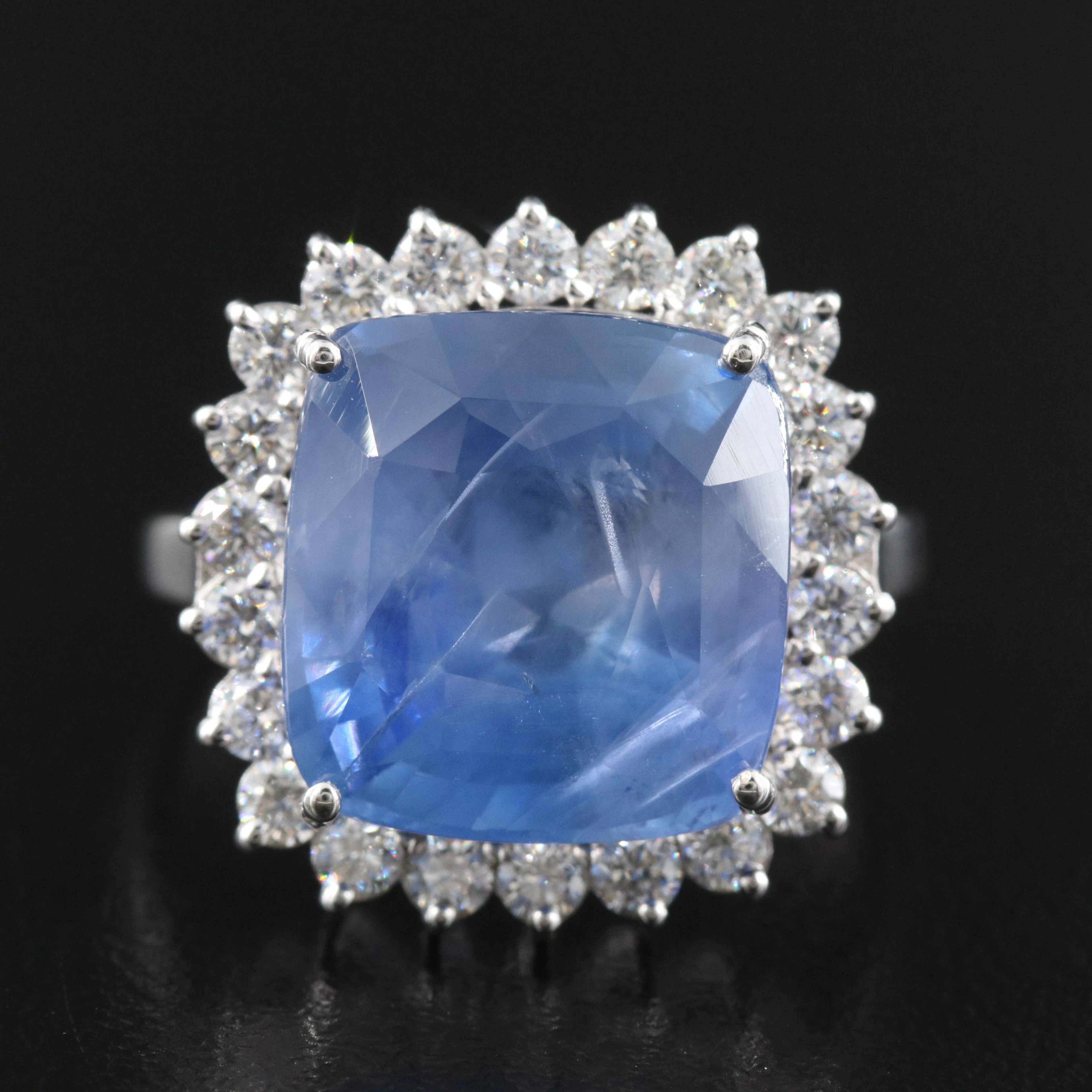 18K 11.18 CT No Heat Ceylon Sapphire with 0.78 CTW Diamond Halo and GIA Report
