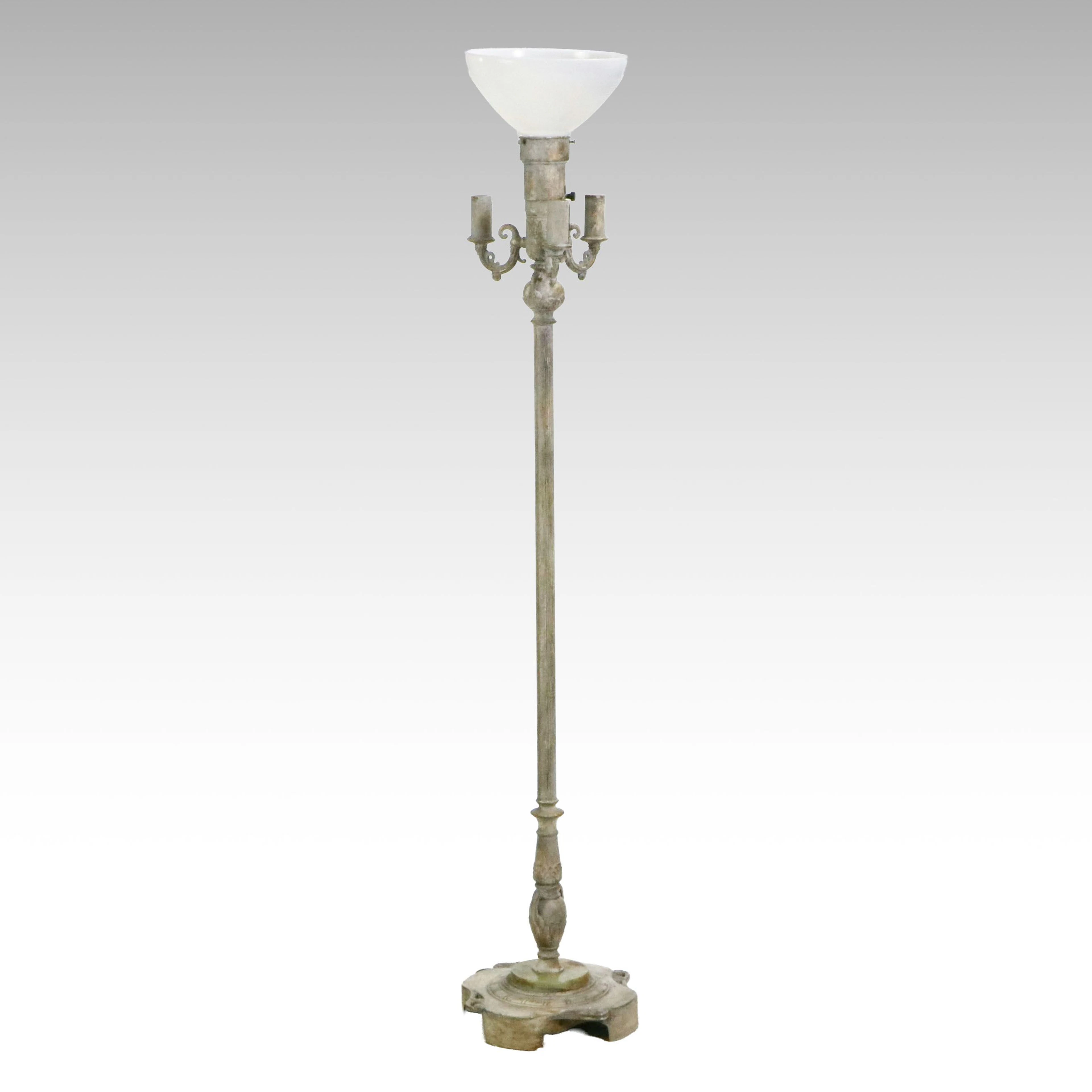 Texture Painted Metal and Banded Calcite Mughal Floor Lamp, Vintage