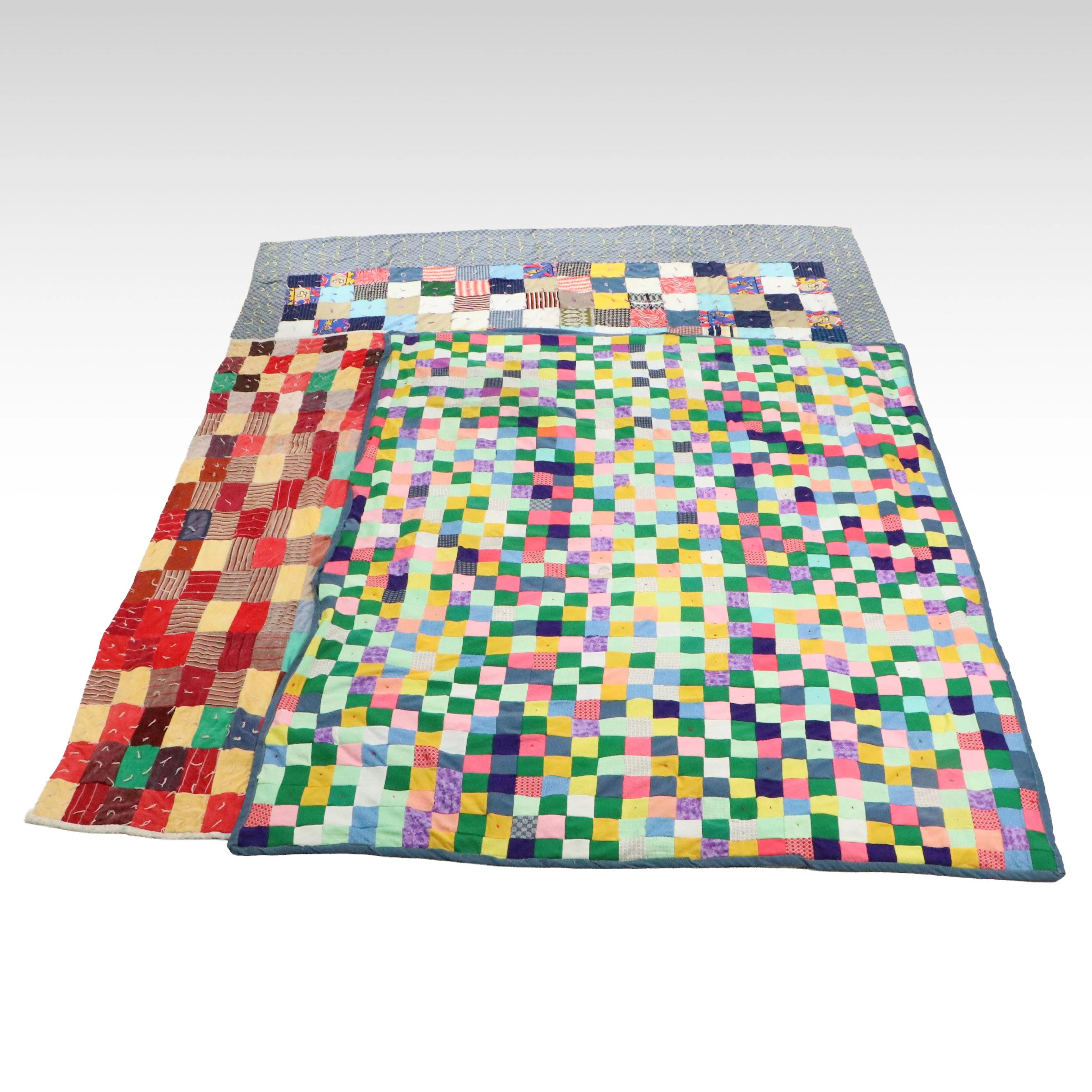 Vintage Hand-Tied Block Quilts with Unfinished Quilt Topper