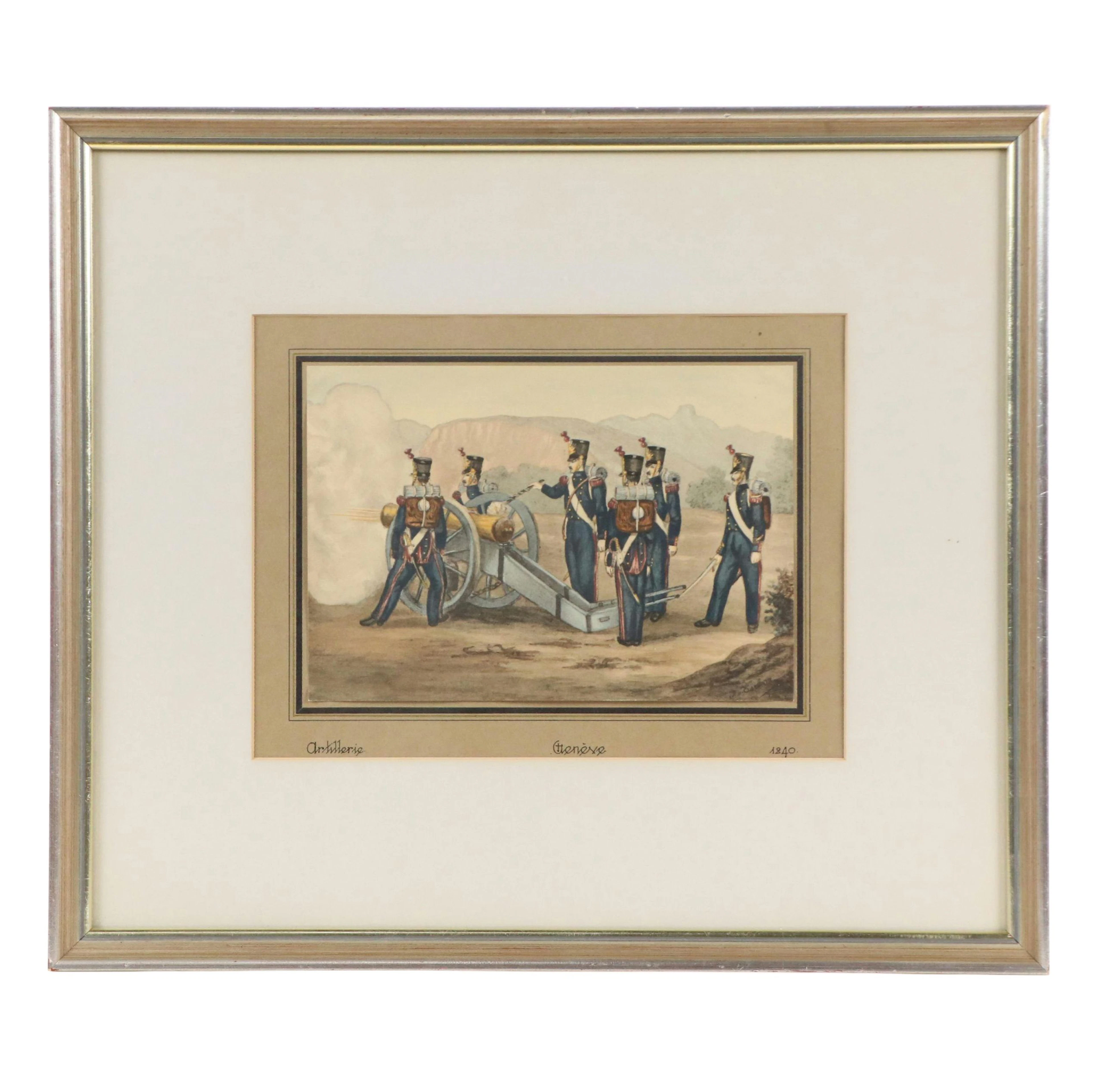 After Albert von Escher Lithograph "Arillerie - Genève," 1840