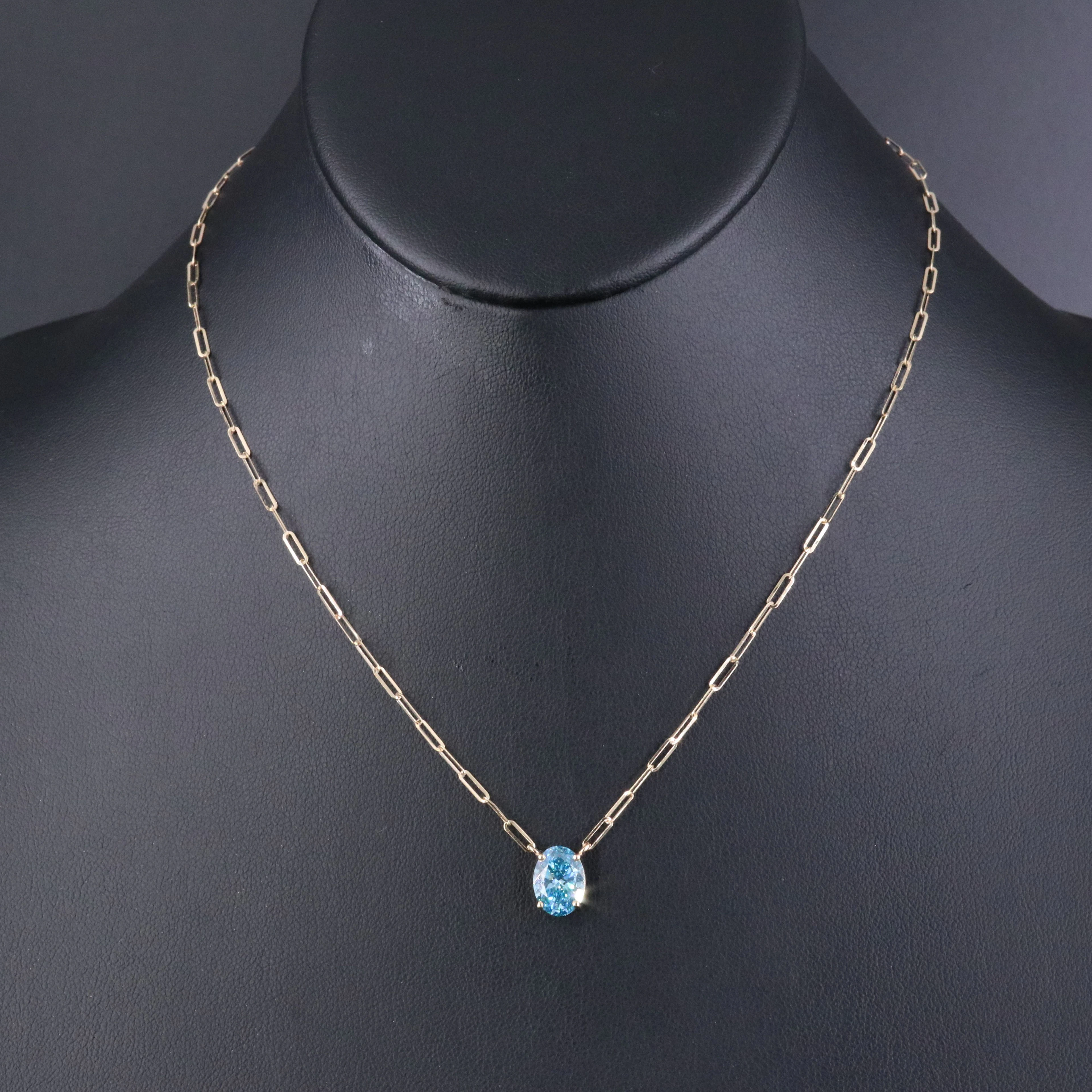14K 2.02 CT Lab Grown Fancy Blue Diamond Necklace with IGI Report
