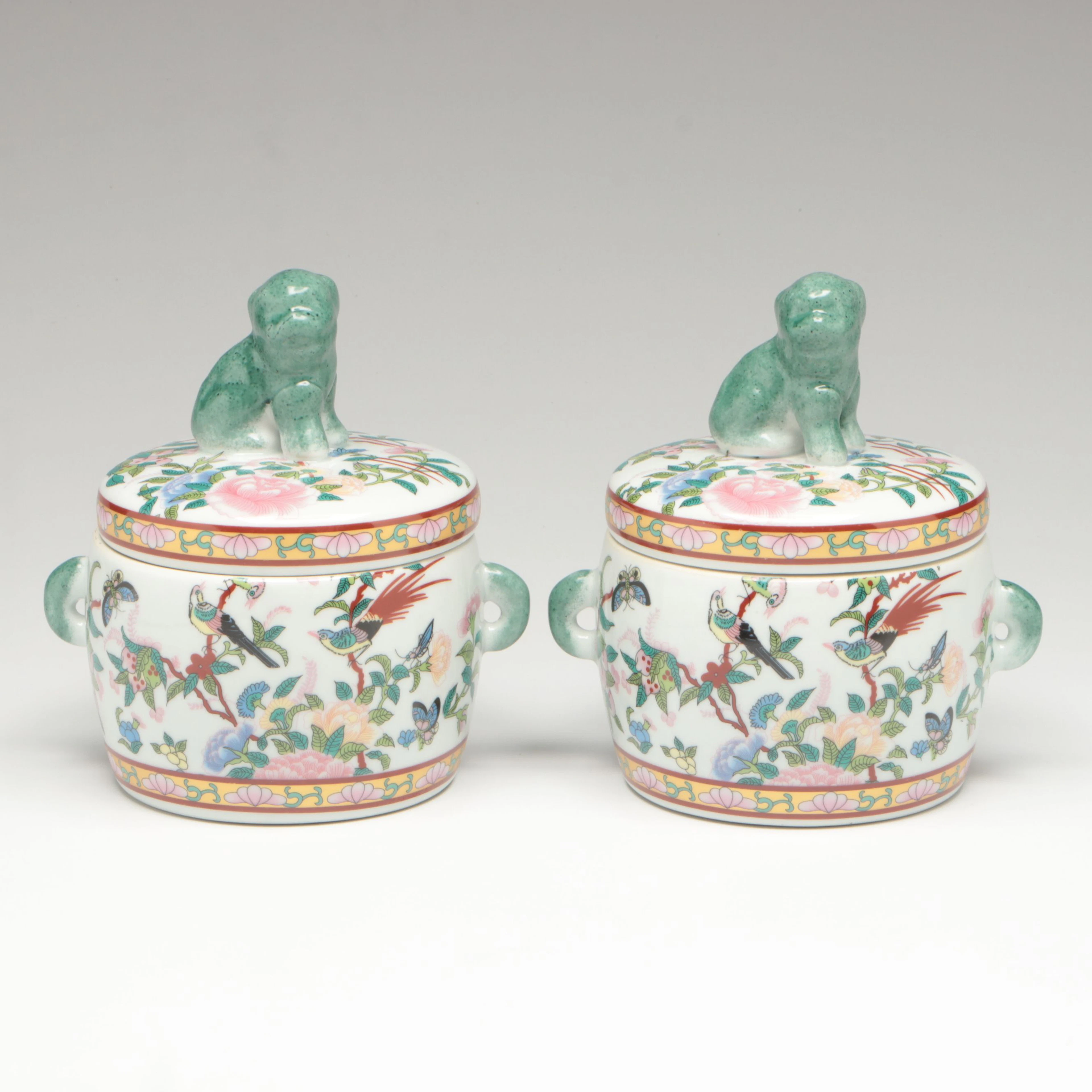 Chinese Qing Dynasty Style Rose Canton Porcelain Lidded Jars