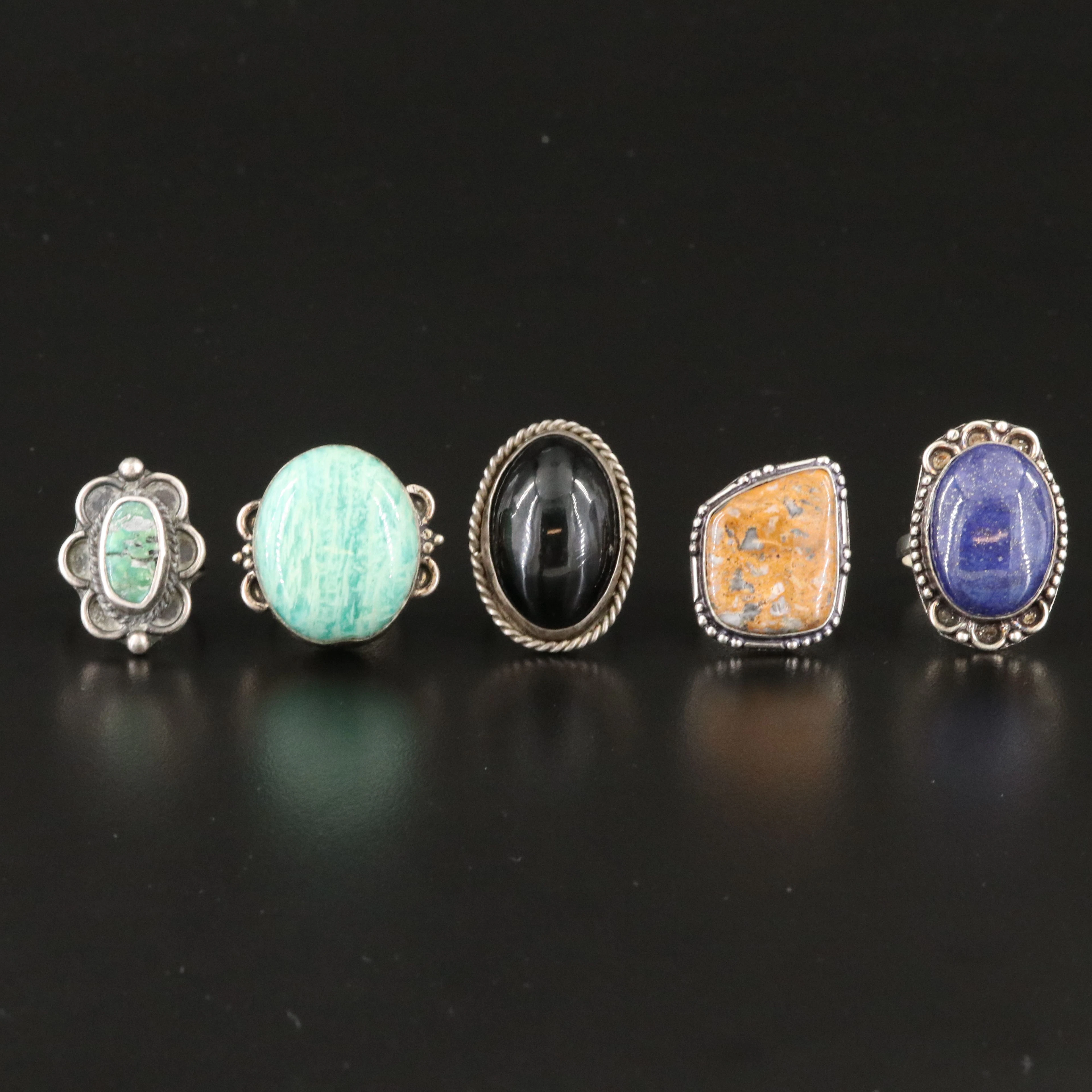 Sterling Rings Featuring Amazonite, Lapis Lazuli and Obsidian